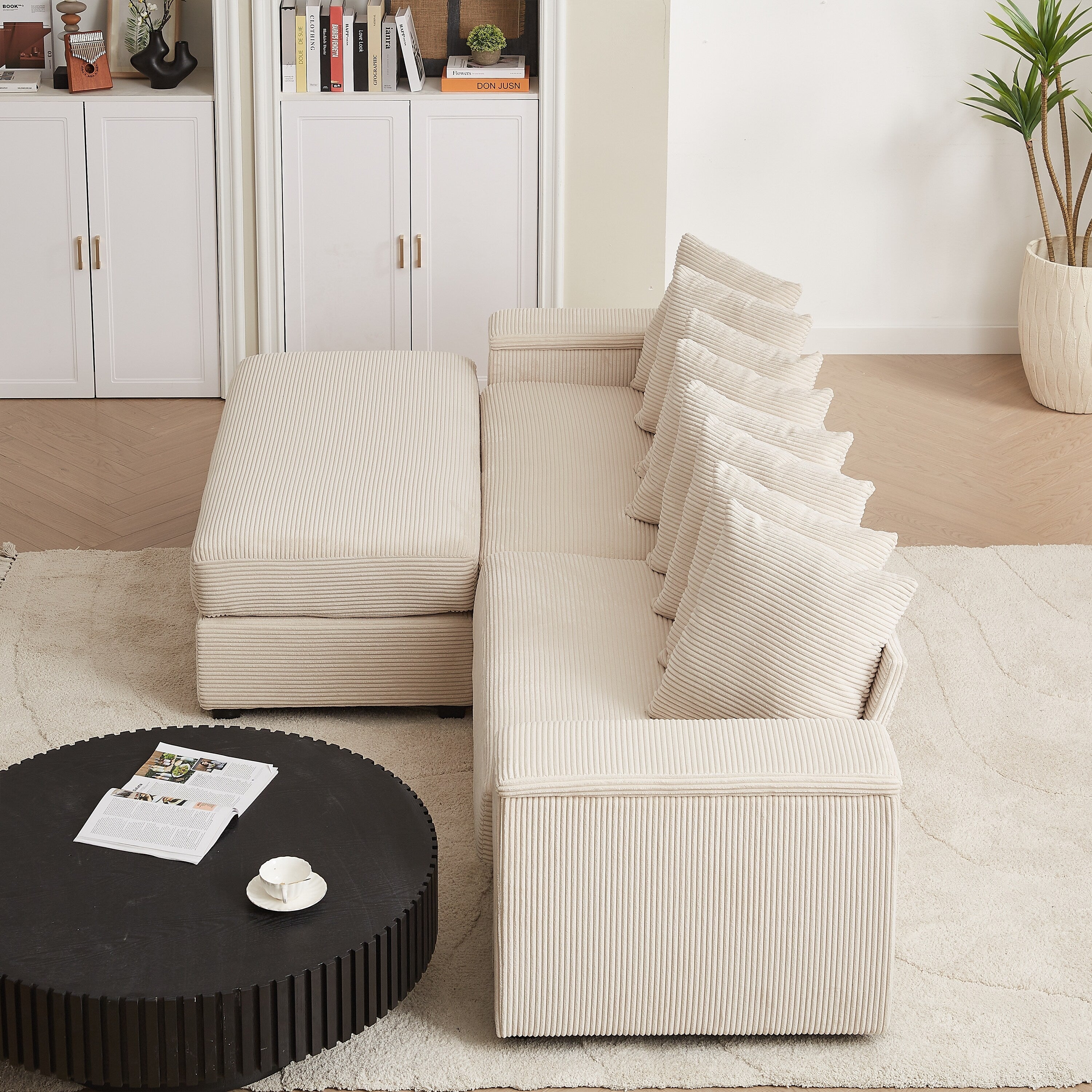 104-In Oversized Large Corduroy L Shaped Sofa with Chaise