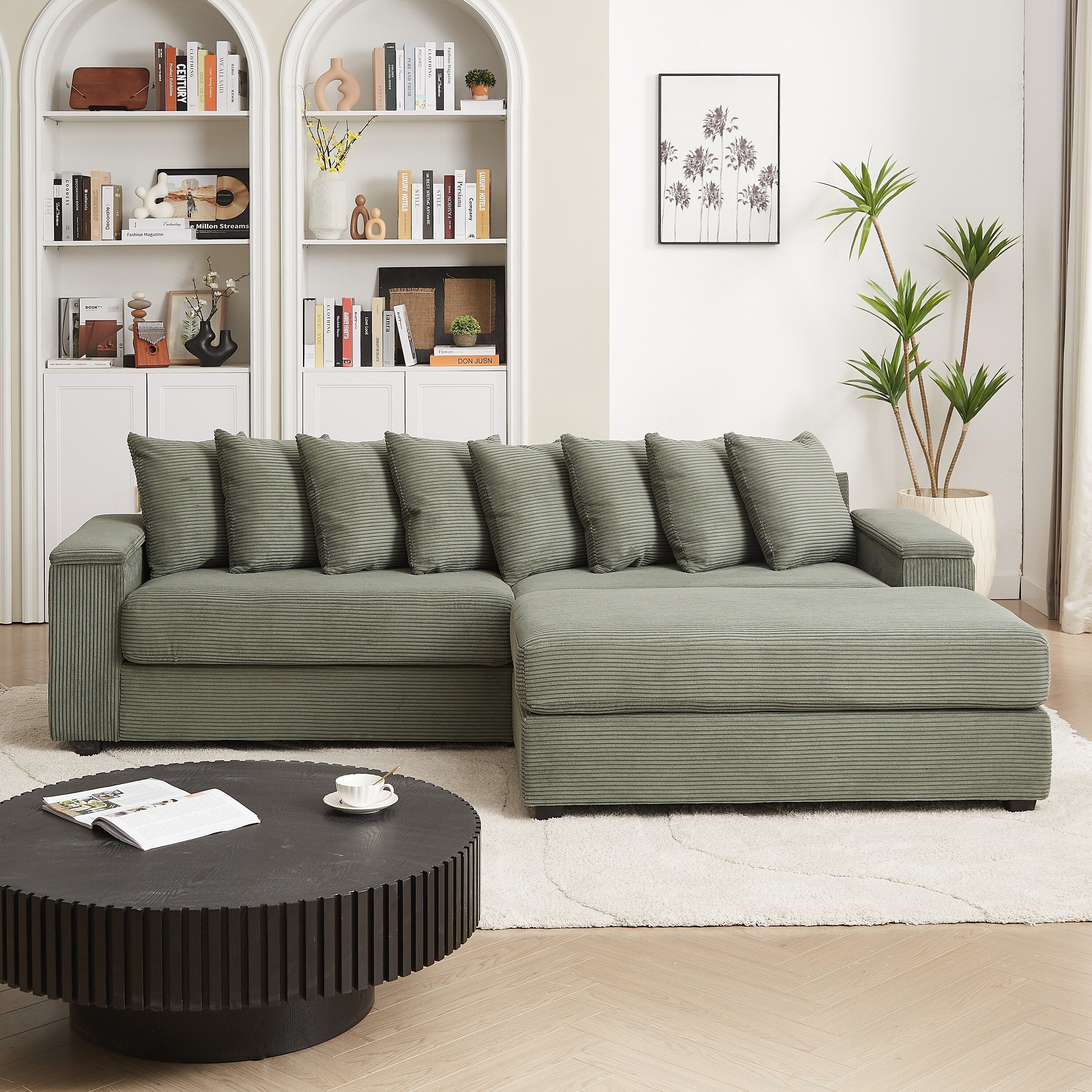 104-In Oversized Large Corduroy L Shaped Sofa with Chaise