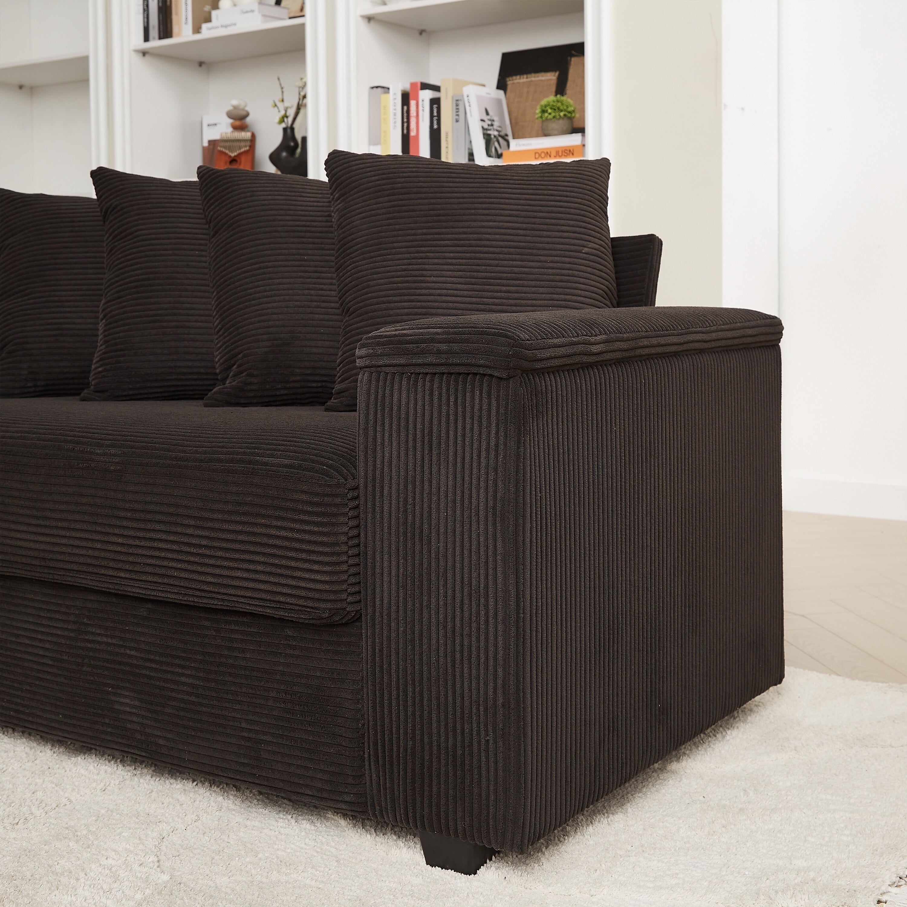 104-In Oversized Large Corduroy L Shaped Sofa with Chaise