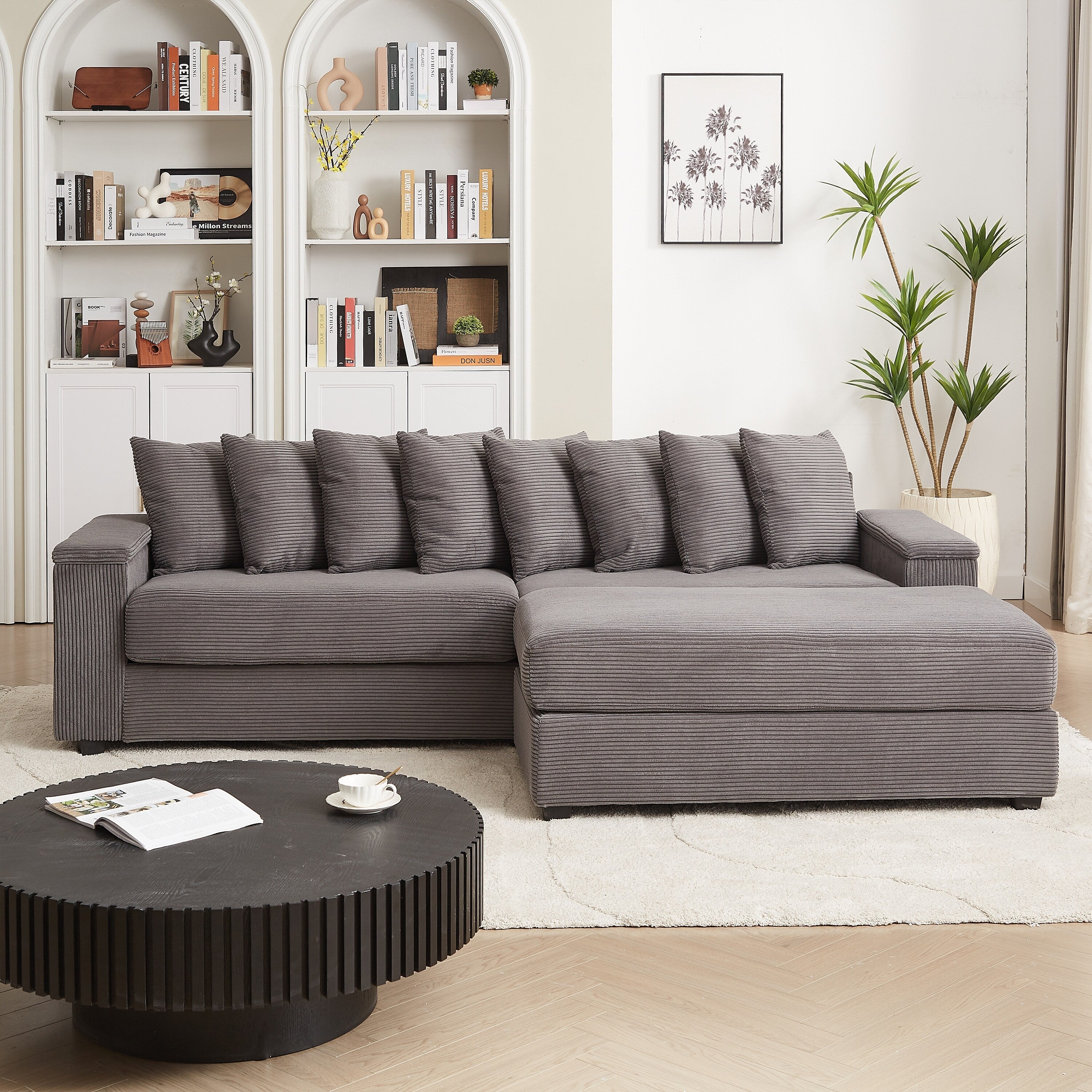 104-In Oversized Large Corduroy L Shaped Sofa with Chaise
