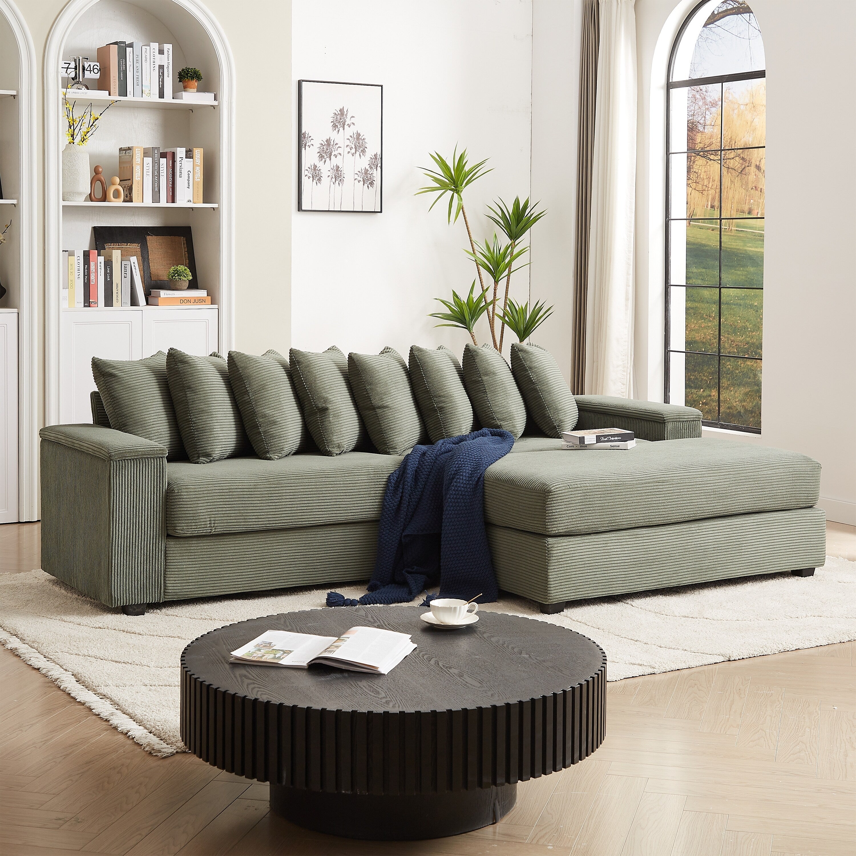 104-In Oversized Large Corduroy L Shaped Sofa with Chaise
