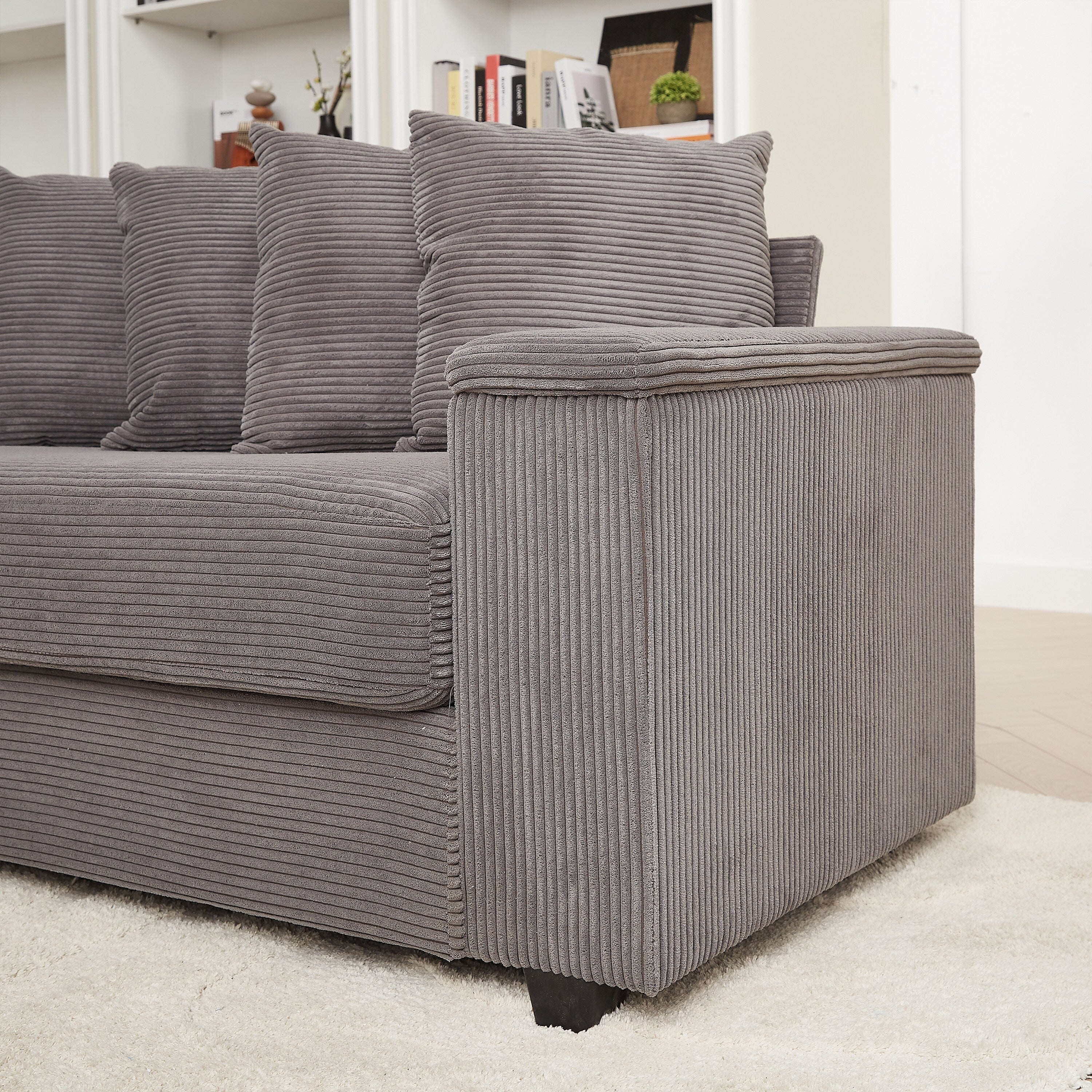104-In Oversized Large Corduroy L Shaped Sofa with Chaise