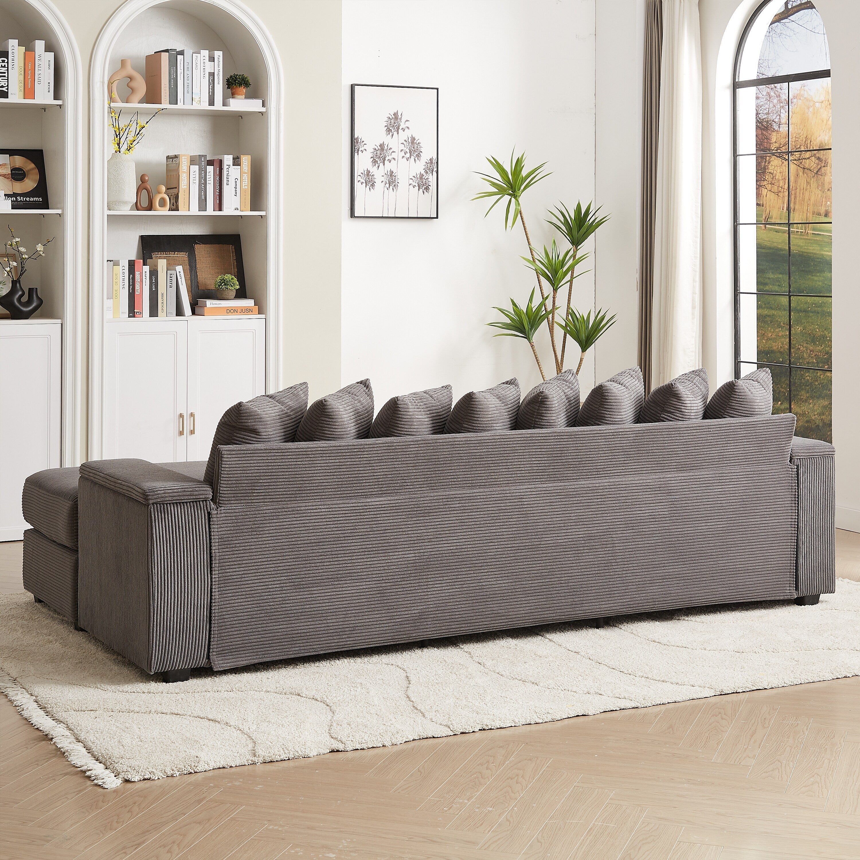 104-In Oversized Large Corduroy L Shaped Sofa with Chaise