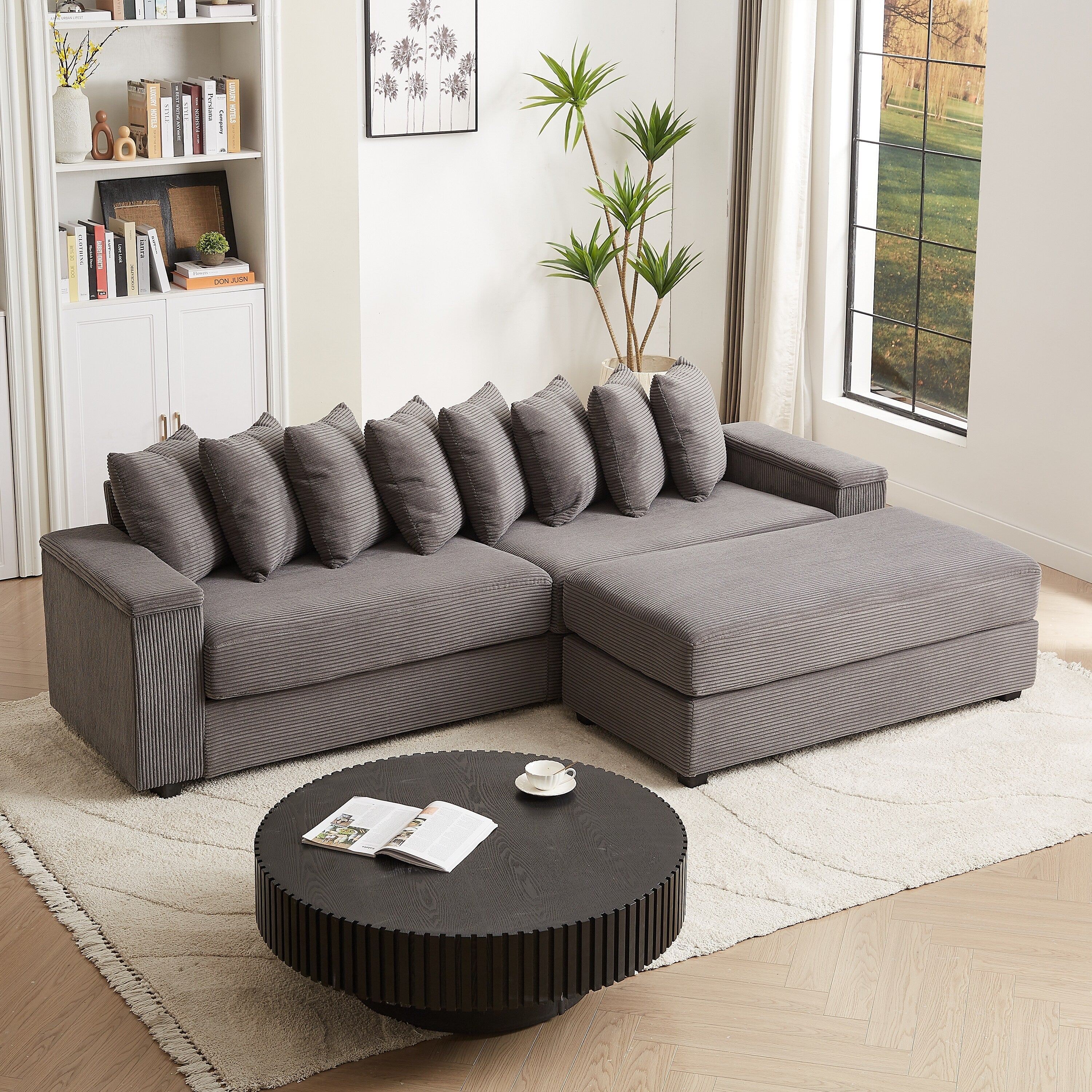 104-In Oversized Large Corduroy L Shaped Sofa with Chaise