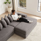 104-In Oversized Large Corduroy L Shaped Sofa with Chaise