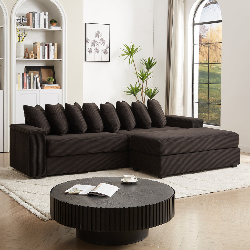 104-In Oversized Large Corduroy L Shaped Sofa with Chaise