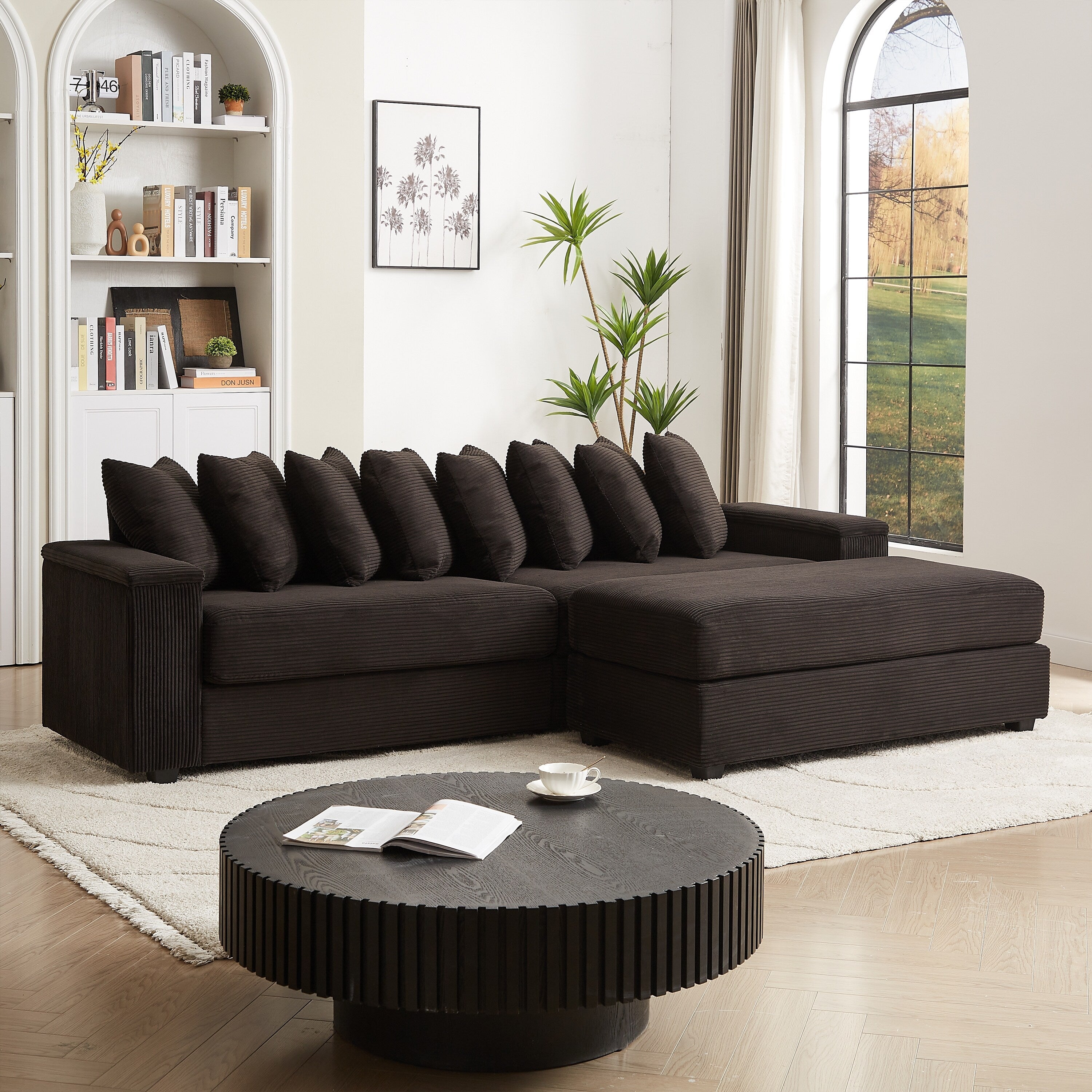 104-In Oversized Large Corduroy L Shaped Sofa with Chaise