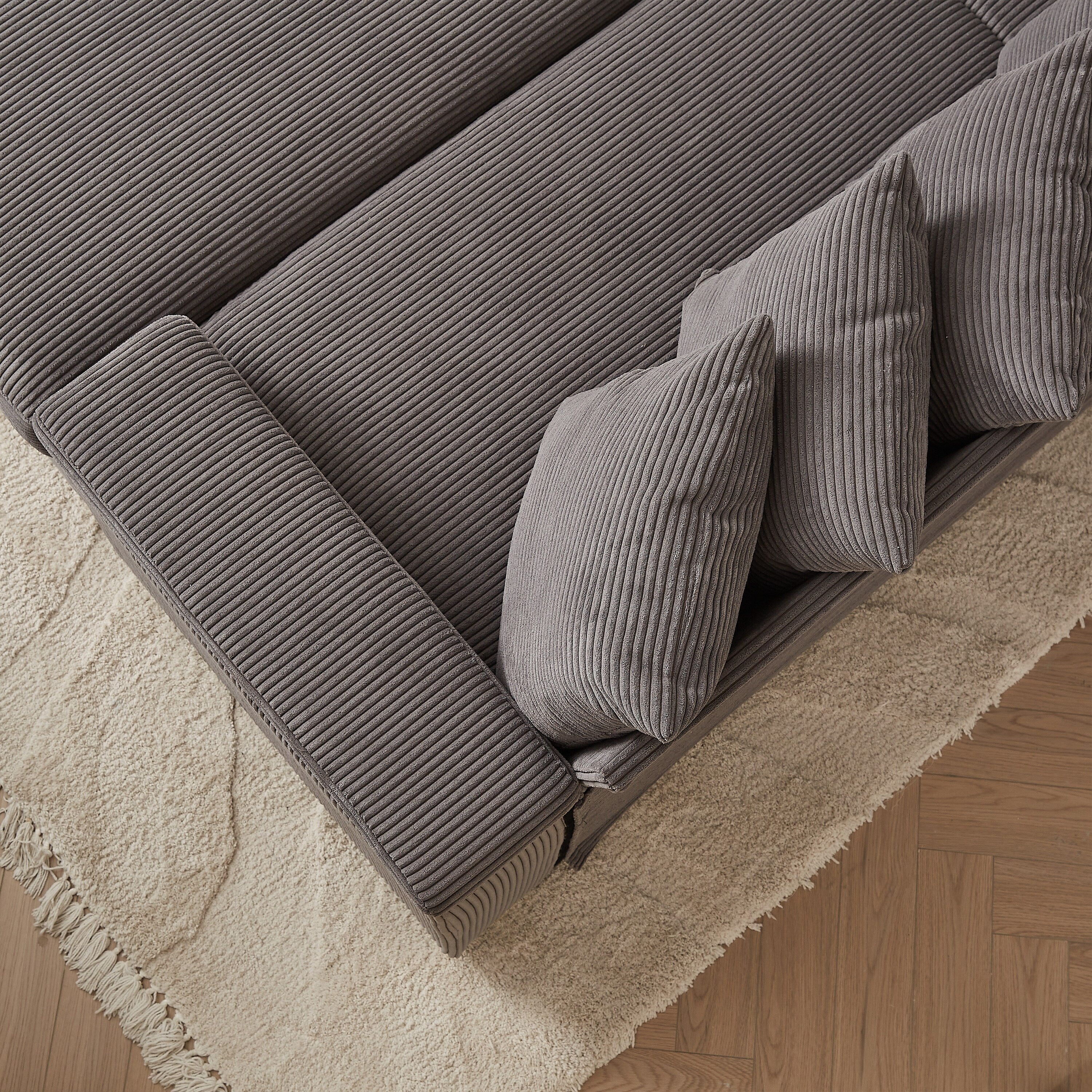 104-In Oversized Large Corduroy L Shaped Sofa with Chaise