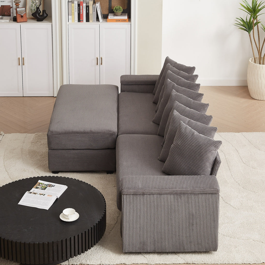 104-In Oversized Large Corduroy L Shaped Sofa with Chaise