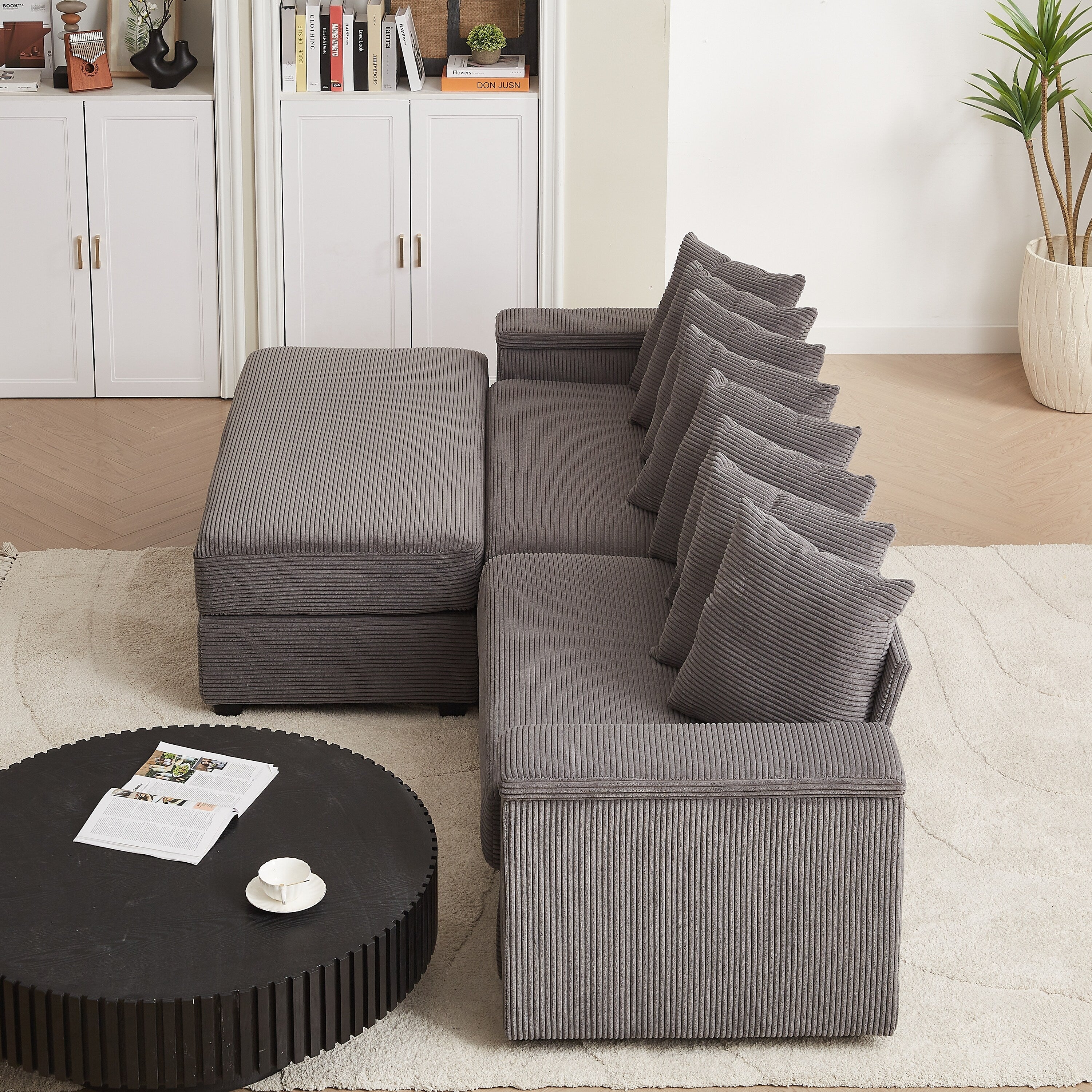 104-In Oversized Large Corduroy L Shaped Sofa with Chaise