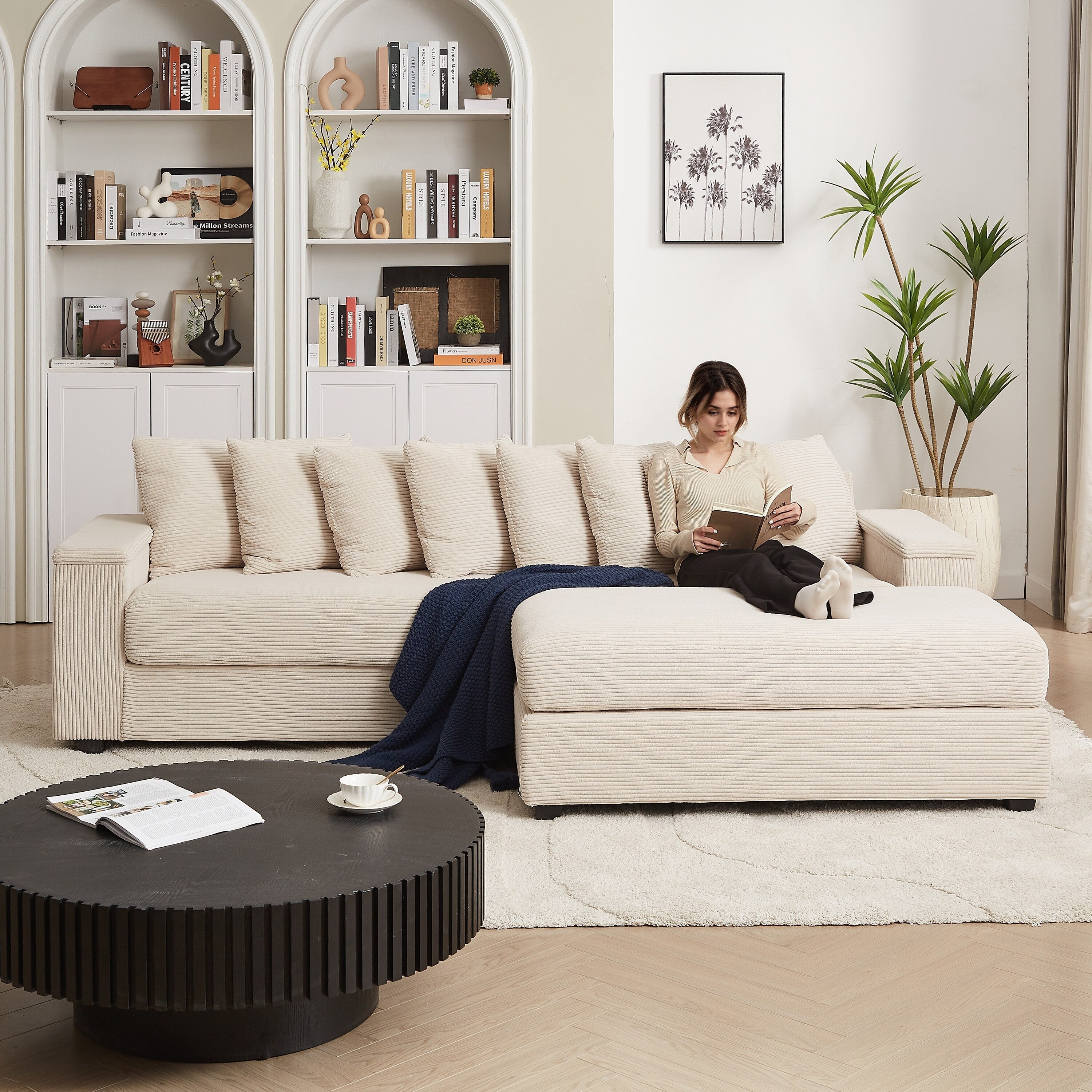 104-In Oversized Large Corduroy L Shaped Sofa with Chaise
