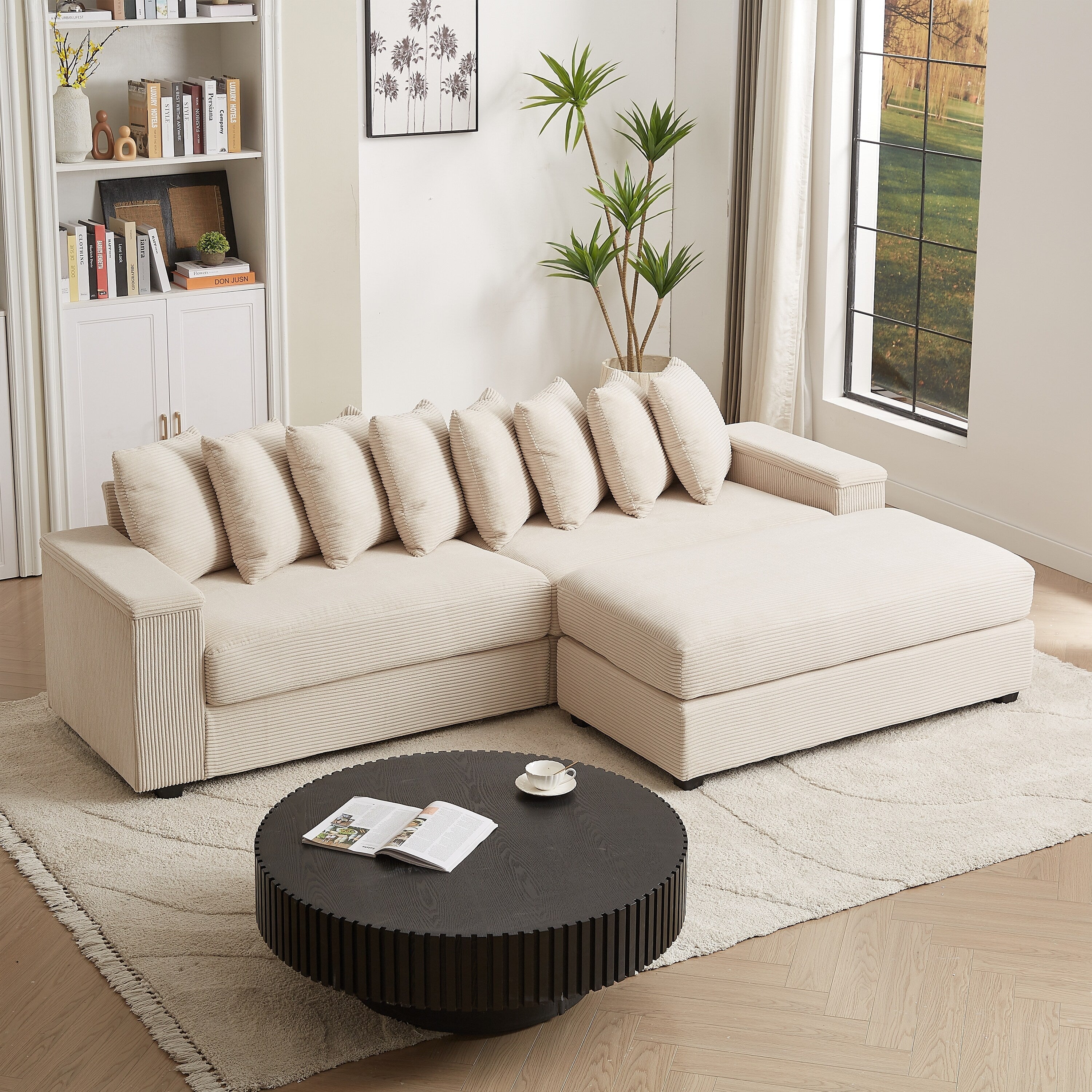 104-In Oversized Large Corduroy L Shaped Sofa with Chaise