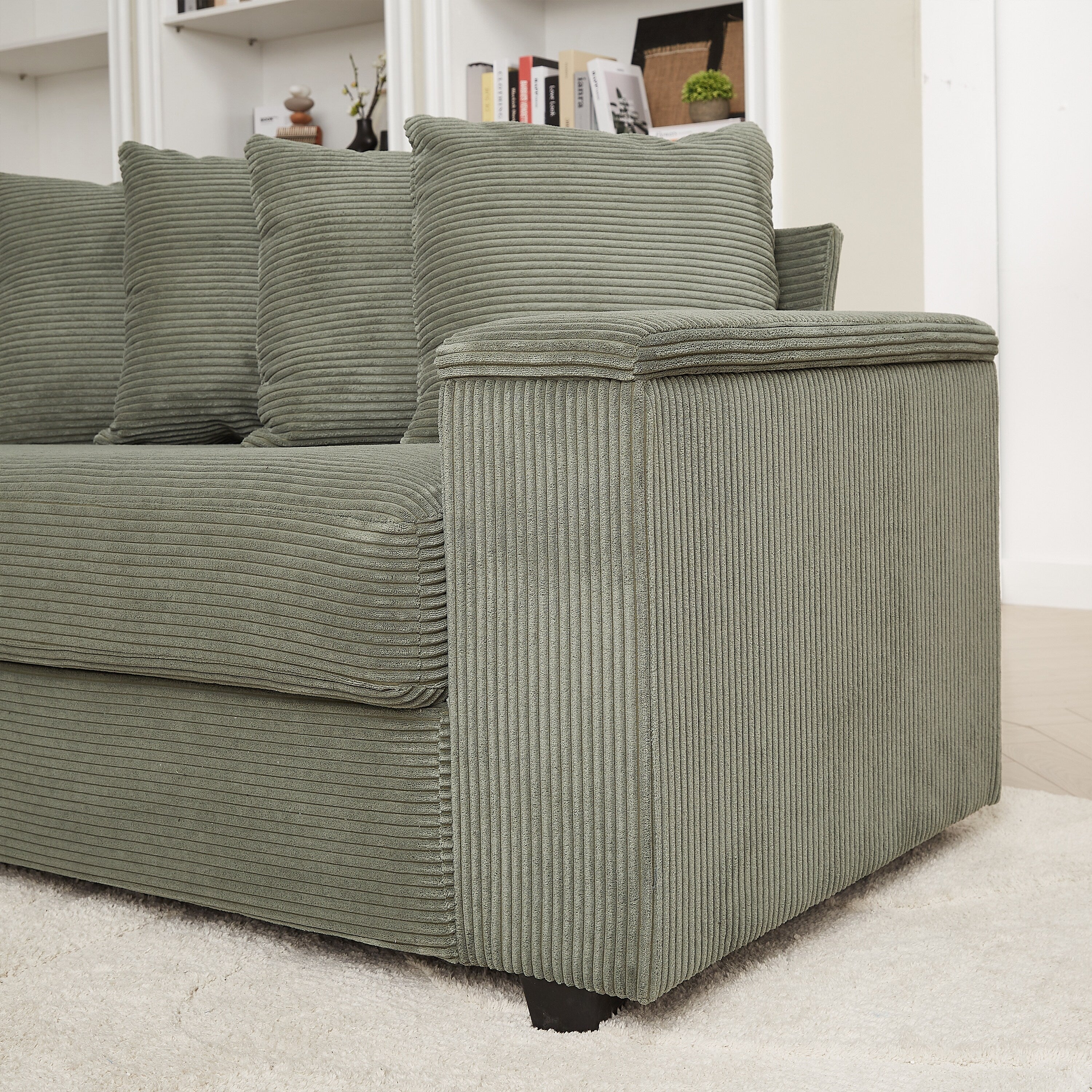 104-In Oversized Large Corduroy L Shaped Sofa with Chaise