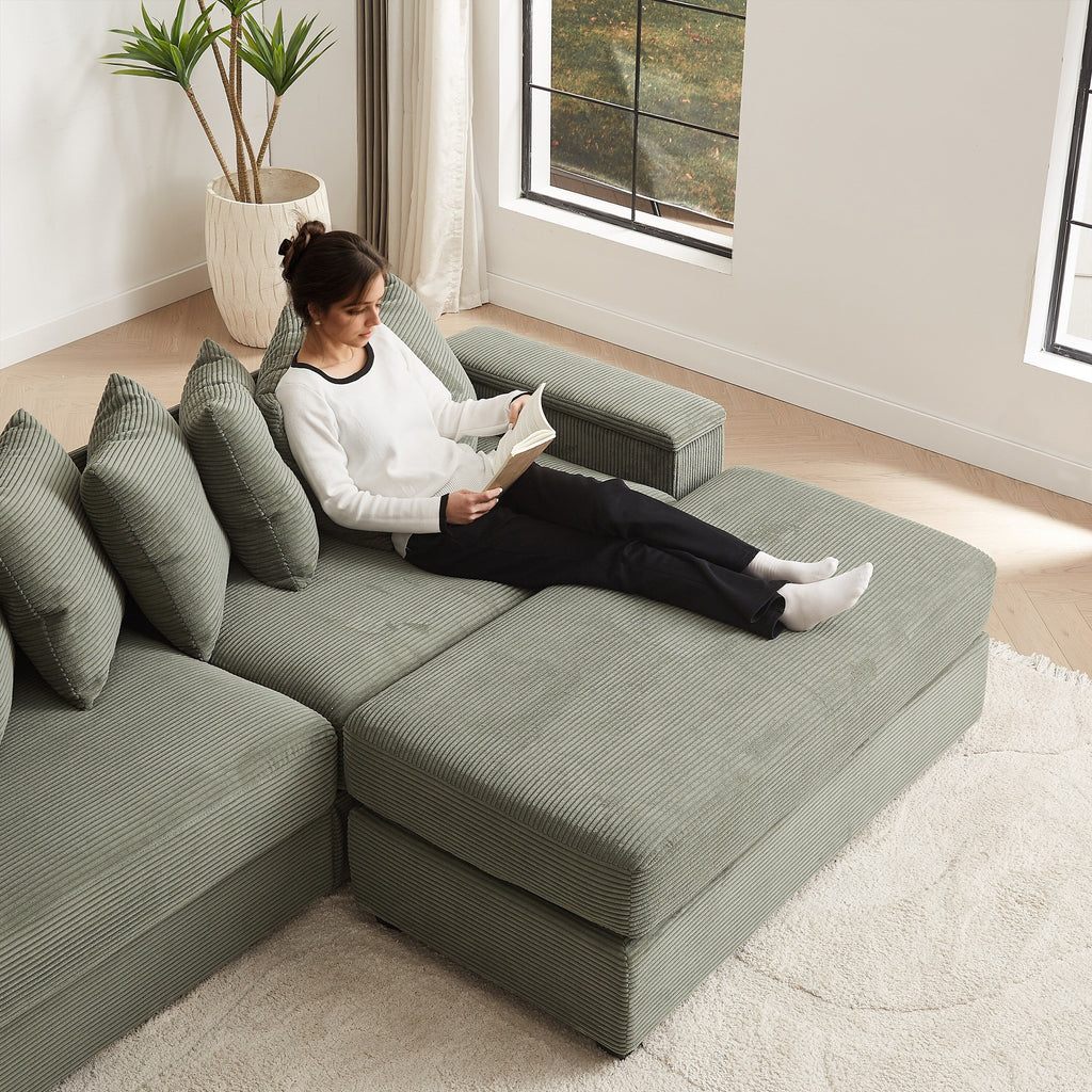 104-In Oversized Large Corduroy L Shaped Sofa with Chaise