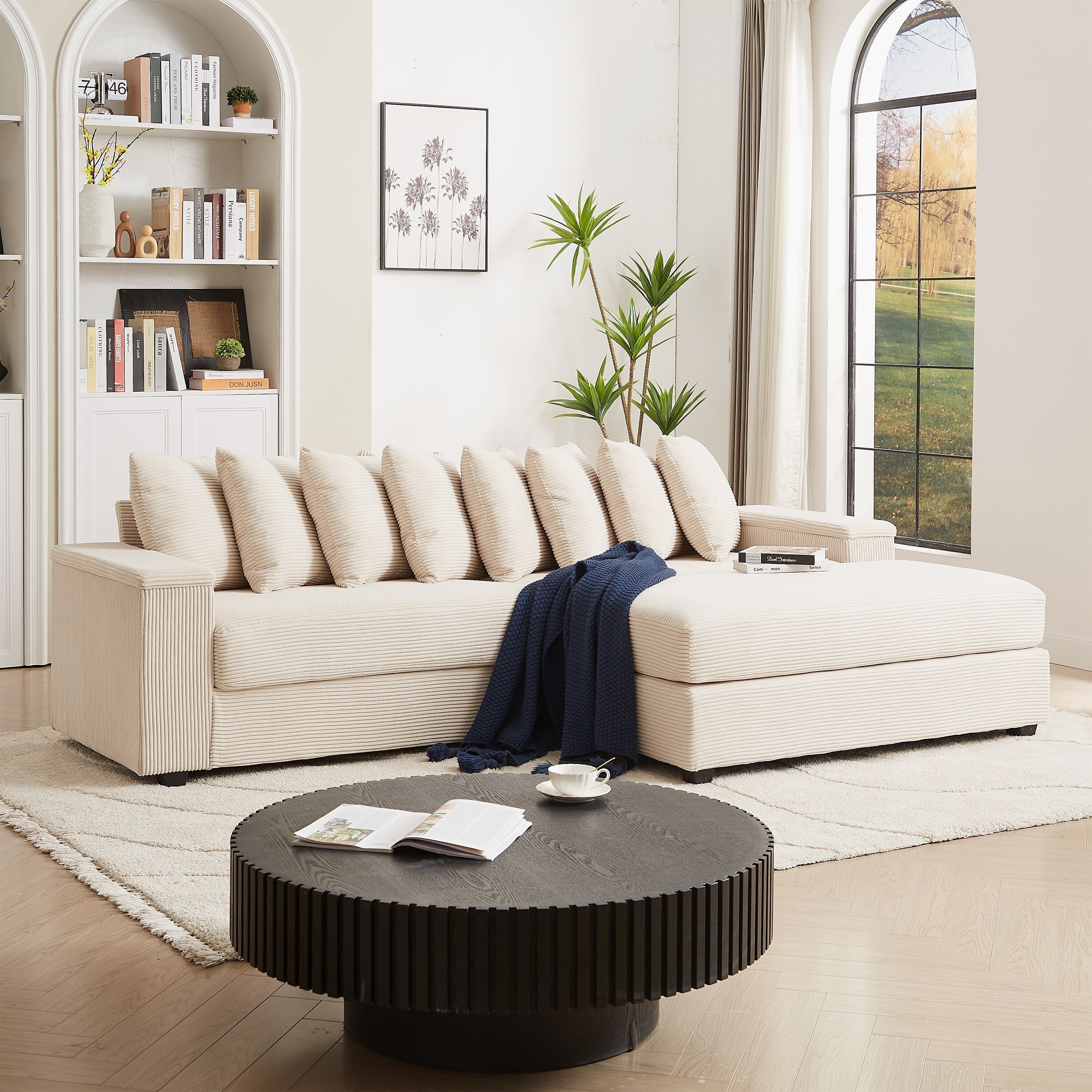 104-In Oversized Large Corduroy L Shaped Sofa with Chaise