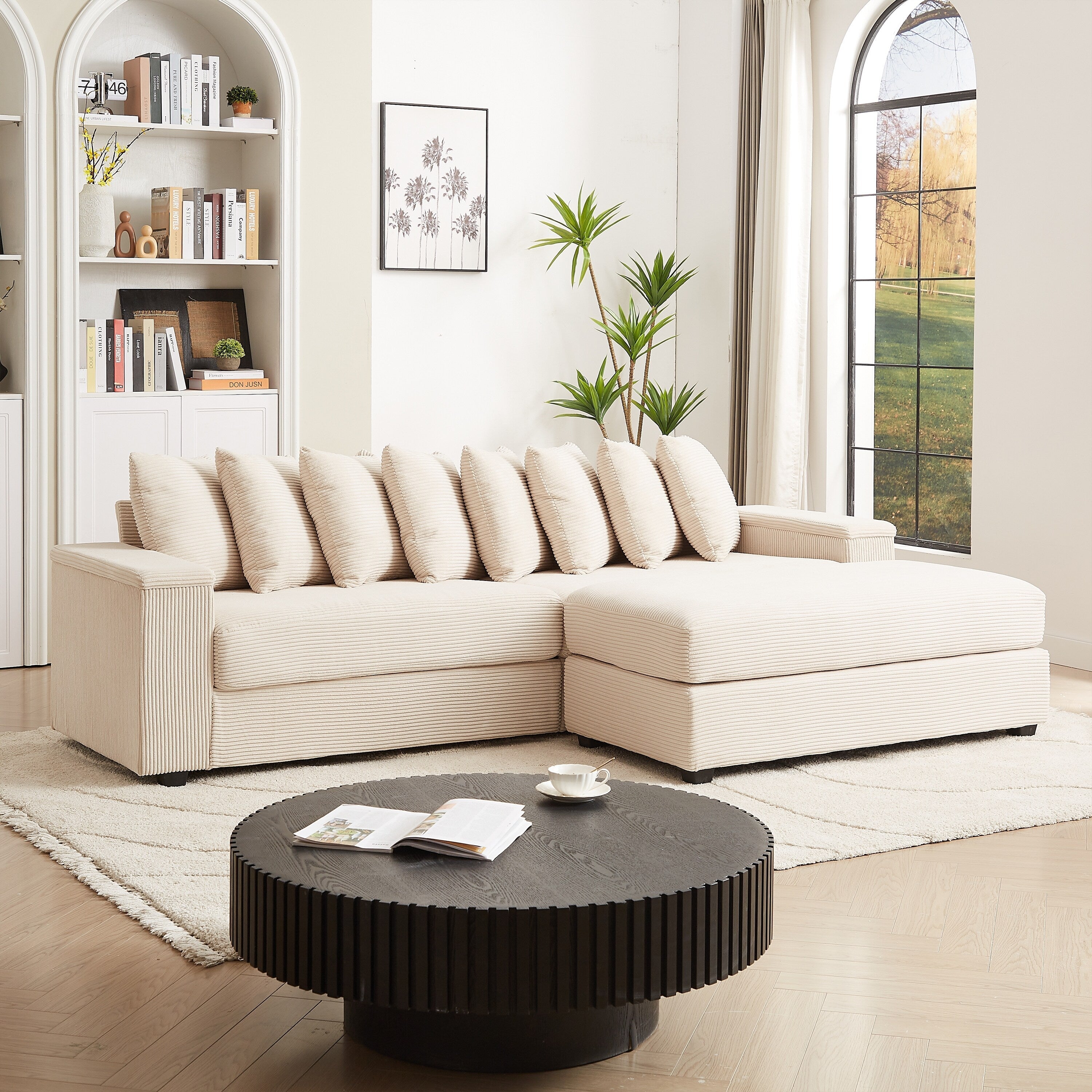 104-In Oversized Large Corduroy L Shaped Sofa with Chaise