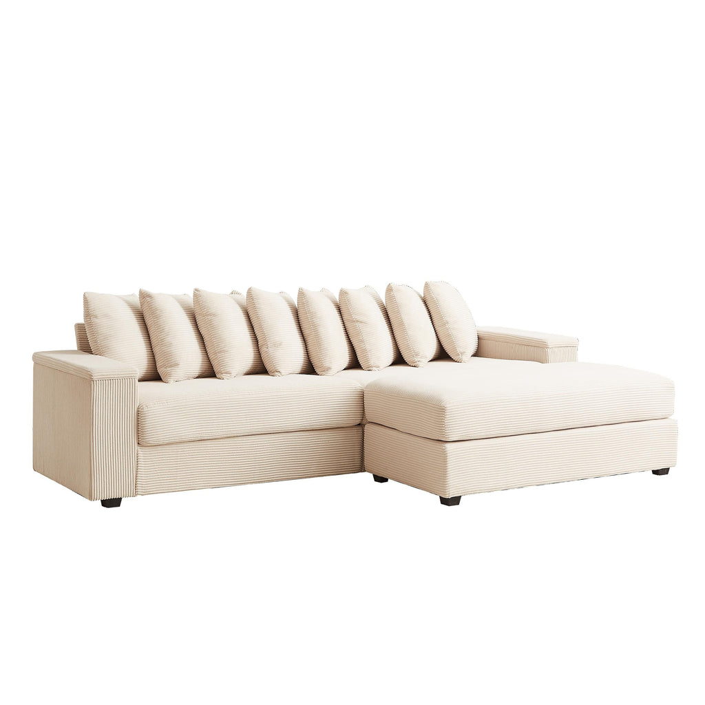 104-In Oversized Large Corduroy L Shaped Sofa with Chaise