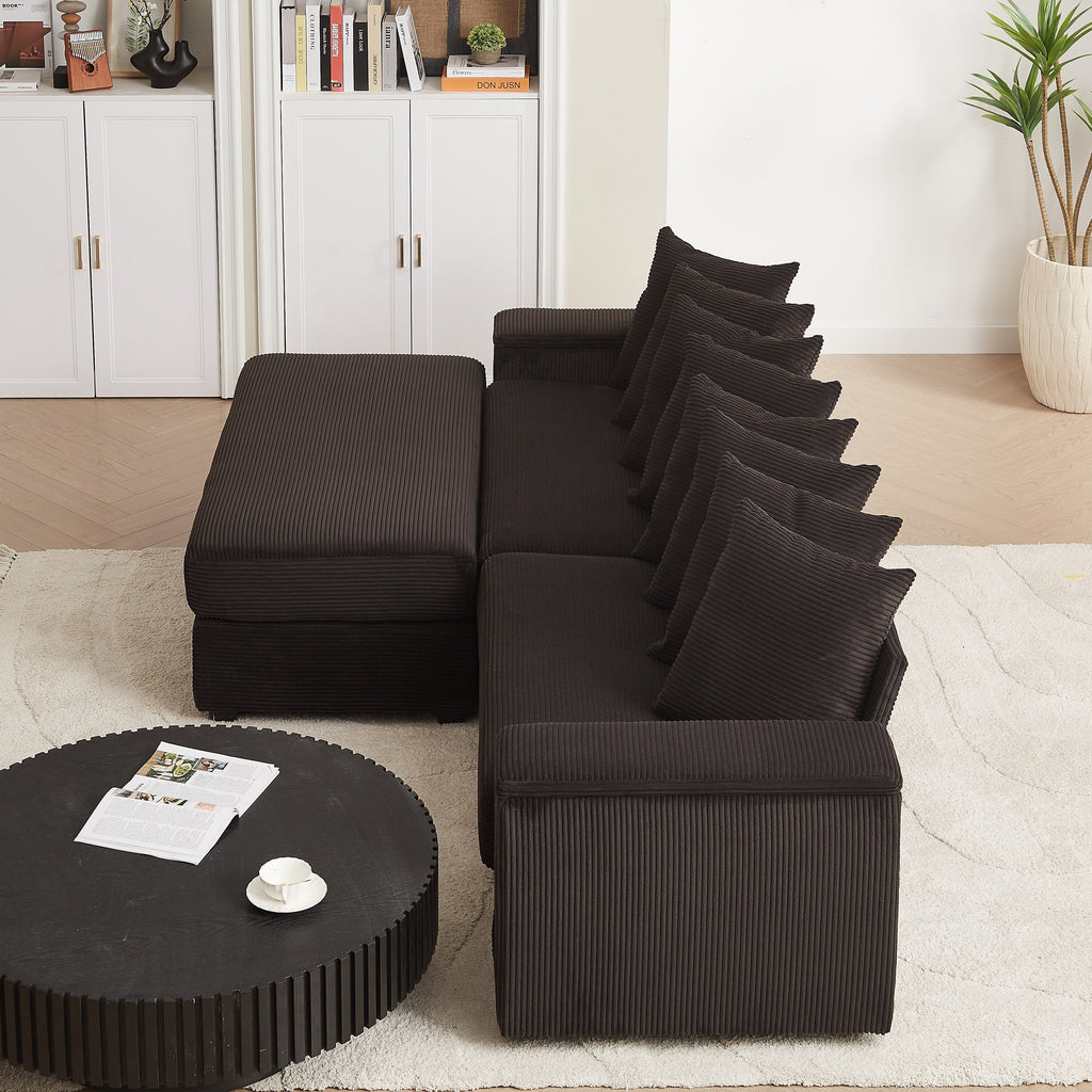 104-In Oversized Large Corduroy L Shaped Sofa with Chaise