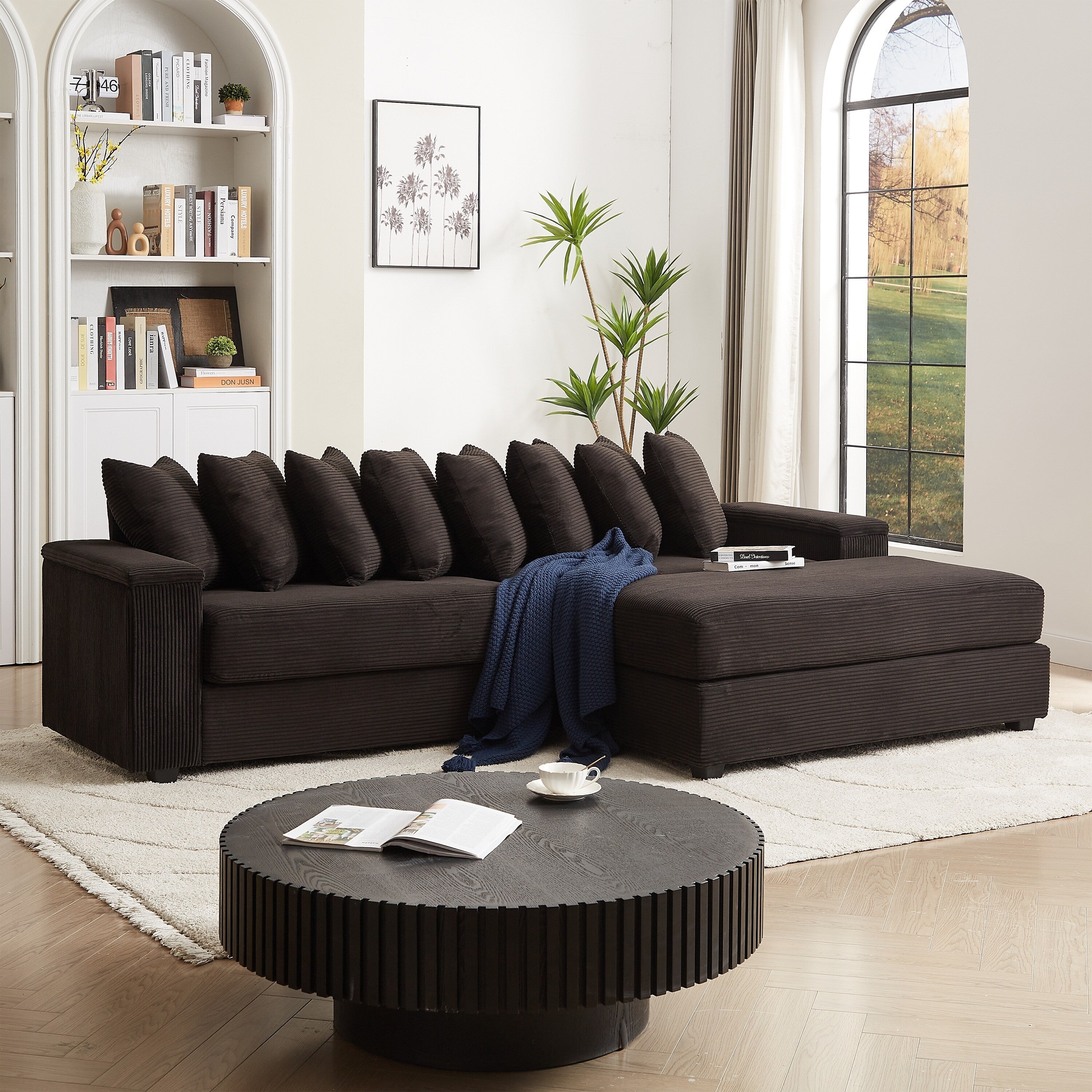104-In Oversized Large Corduroy L Shaped Sofa with Chaise
