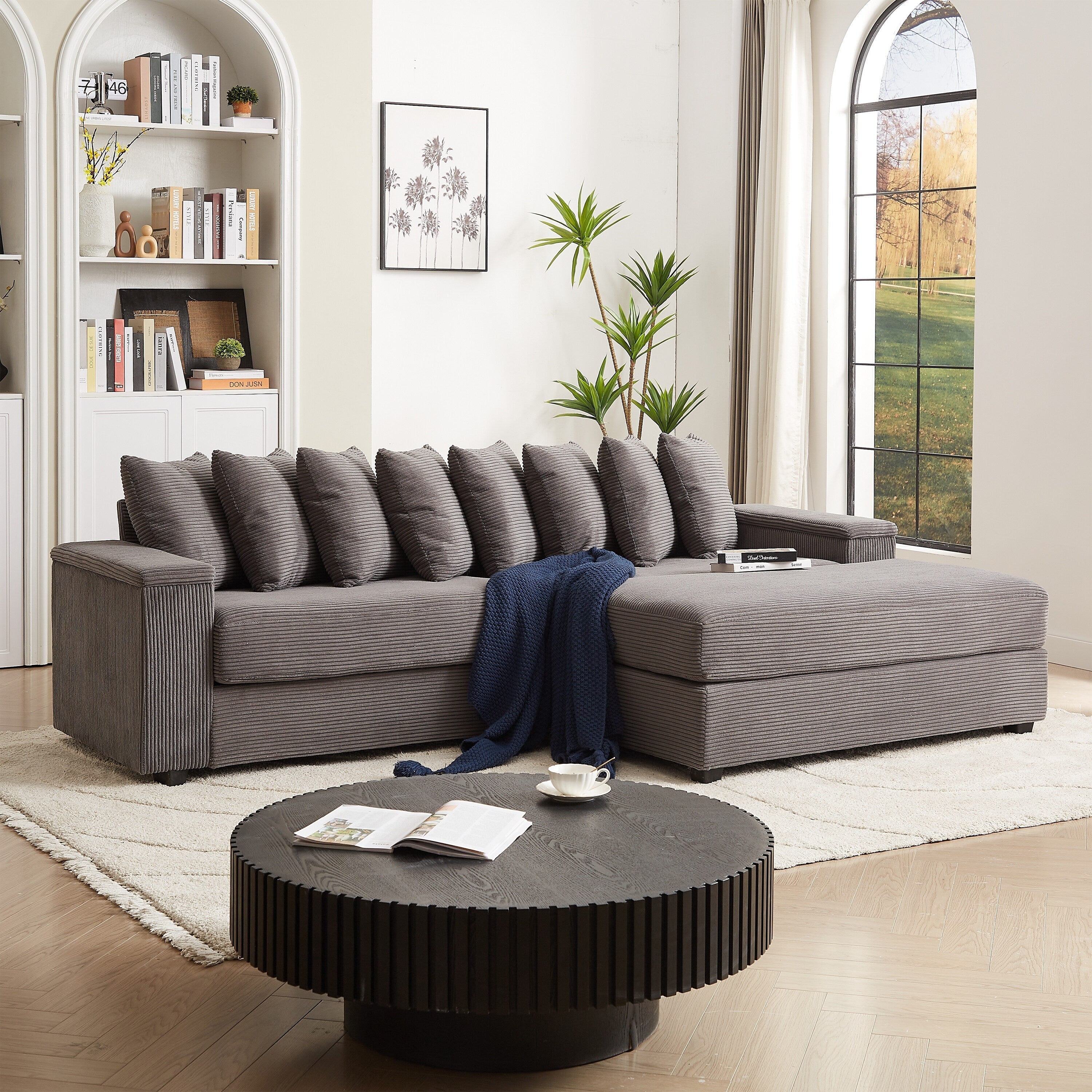 104-In Oversized Large Corduroy L Shaped Sofa with Chaise