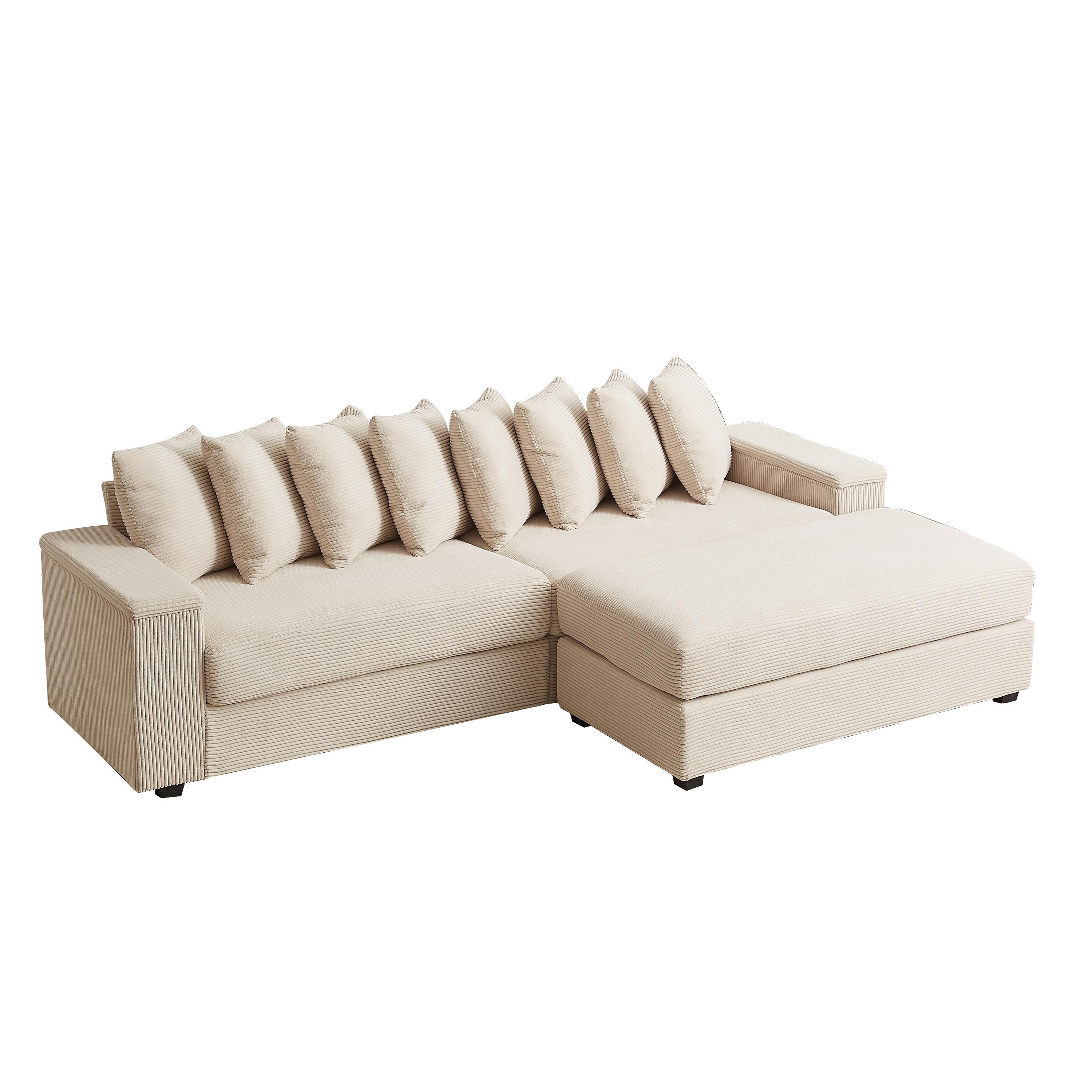 104-In Oversized Large Corduroy L Shaped Sofa with Chaise