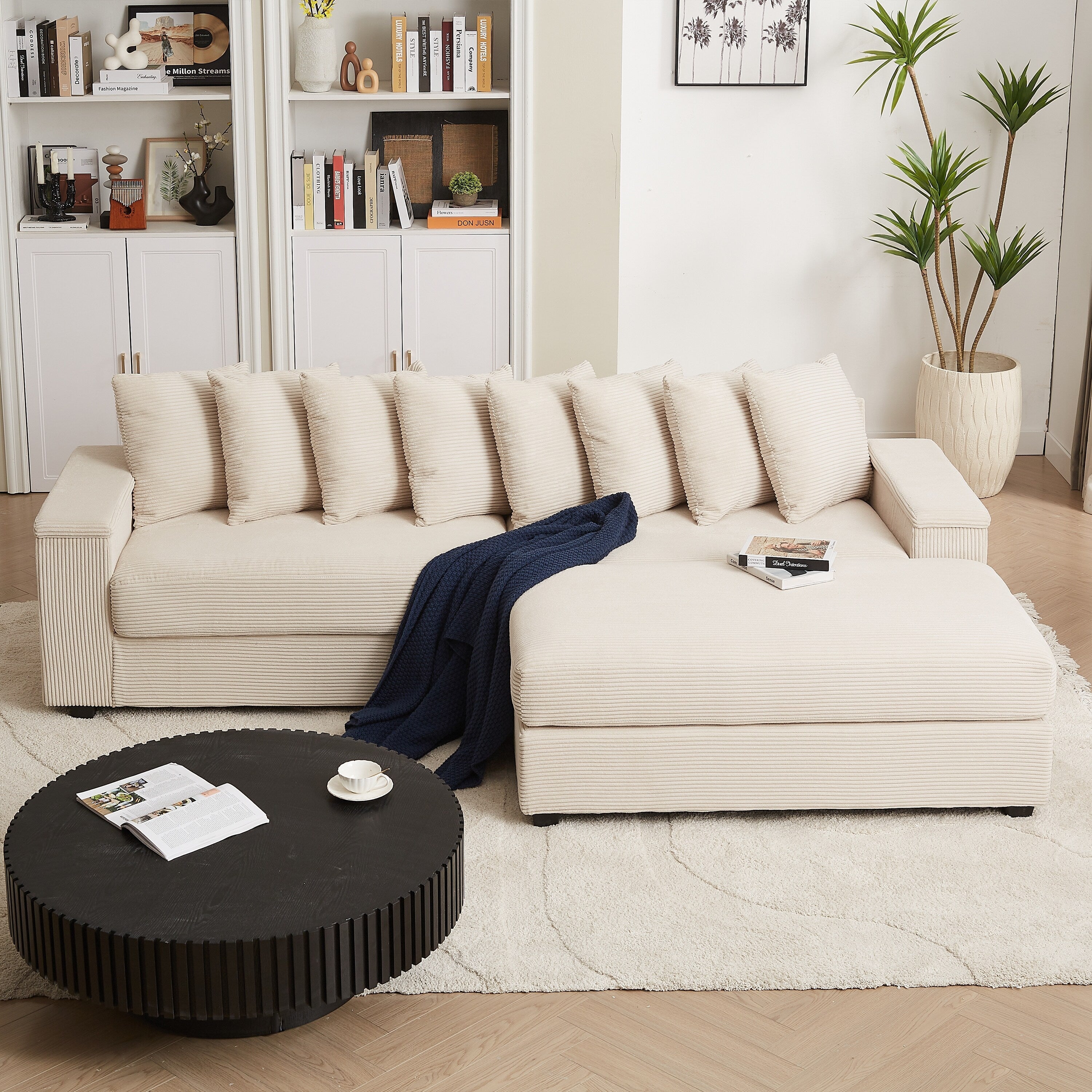 104-In Oversized Large Corduroy L Shaped Sofa with Chaise