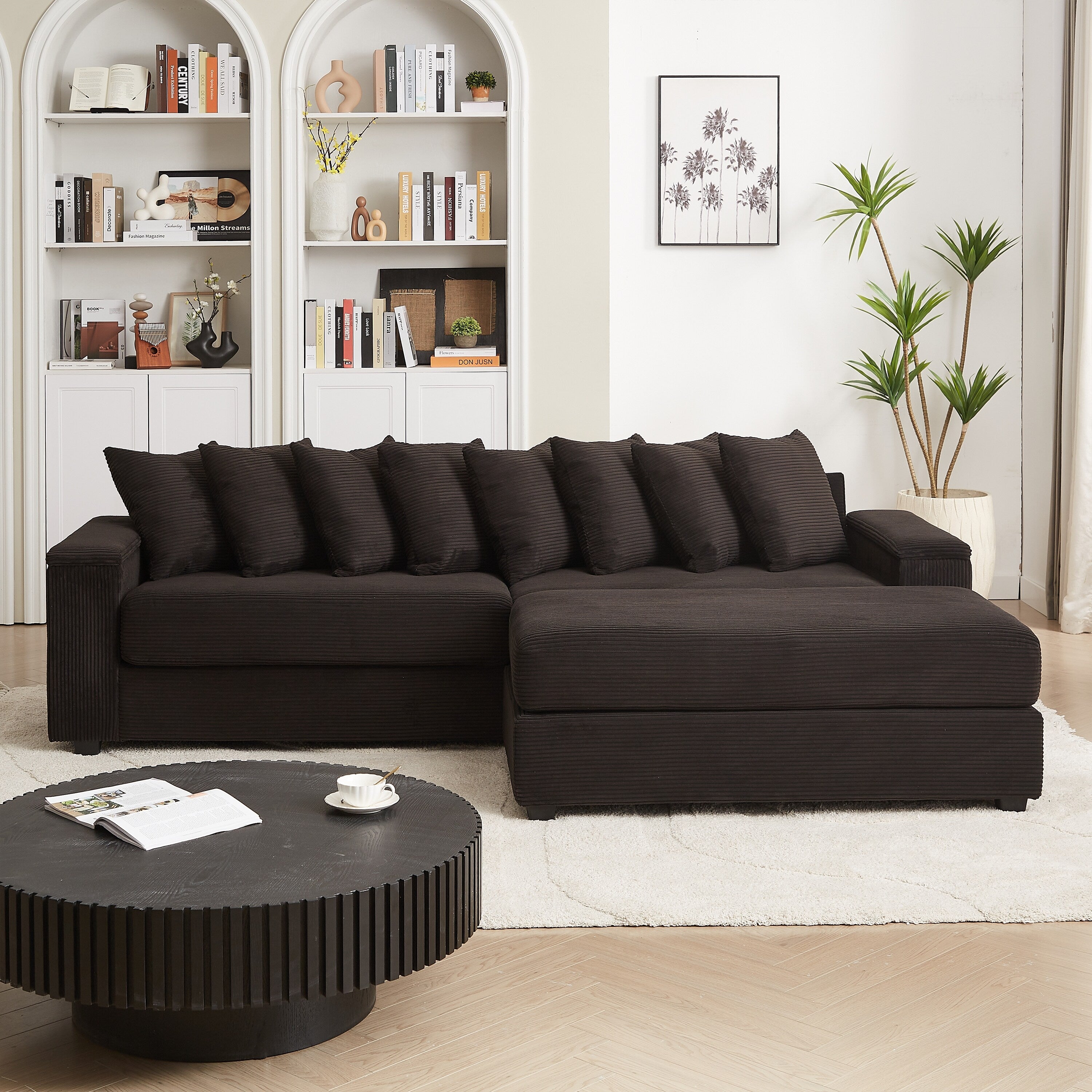104-In Oversized Large Corduroy L Shaped Sofa with Chaise