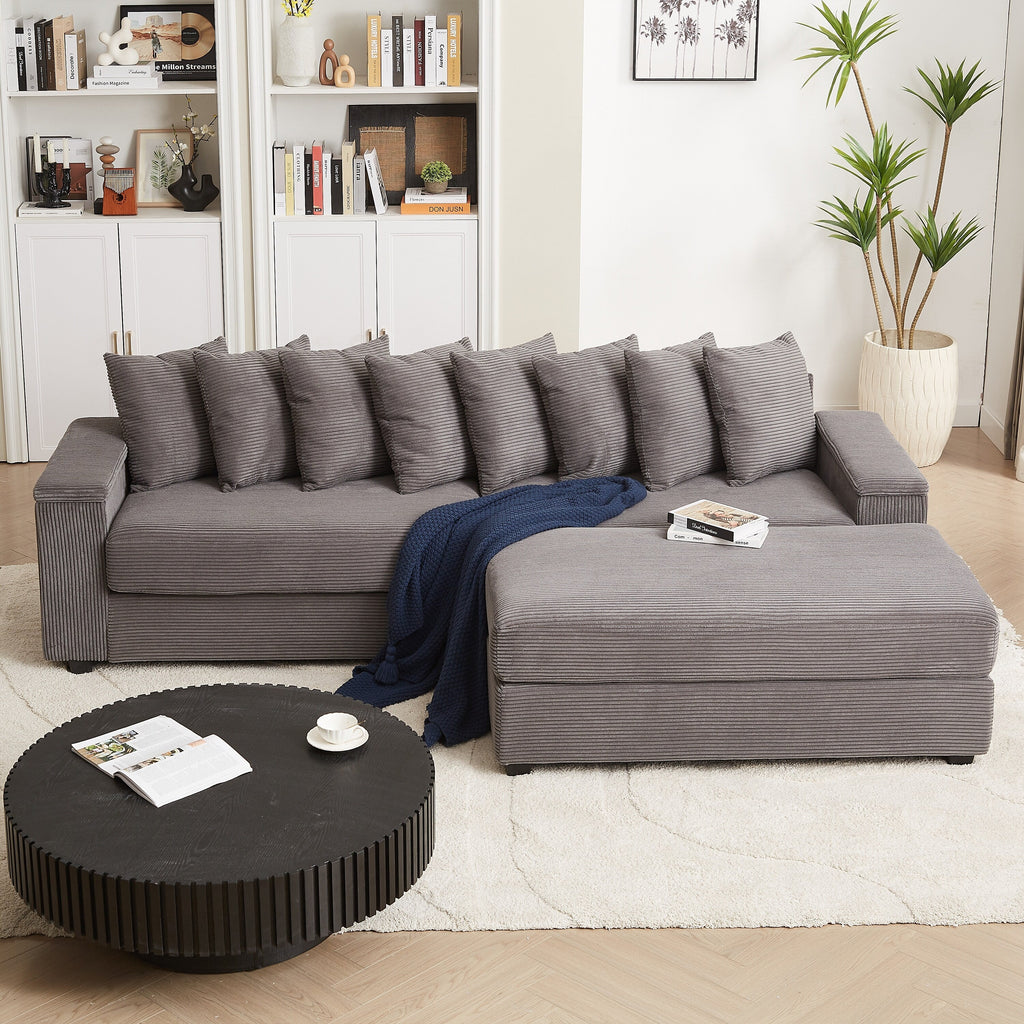 104-In Oversized Large Corduroy L Shaped Sofa with Chaise