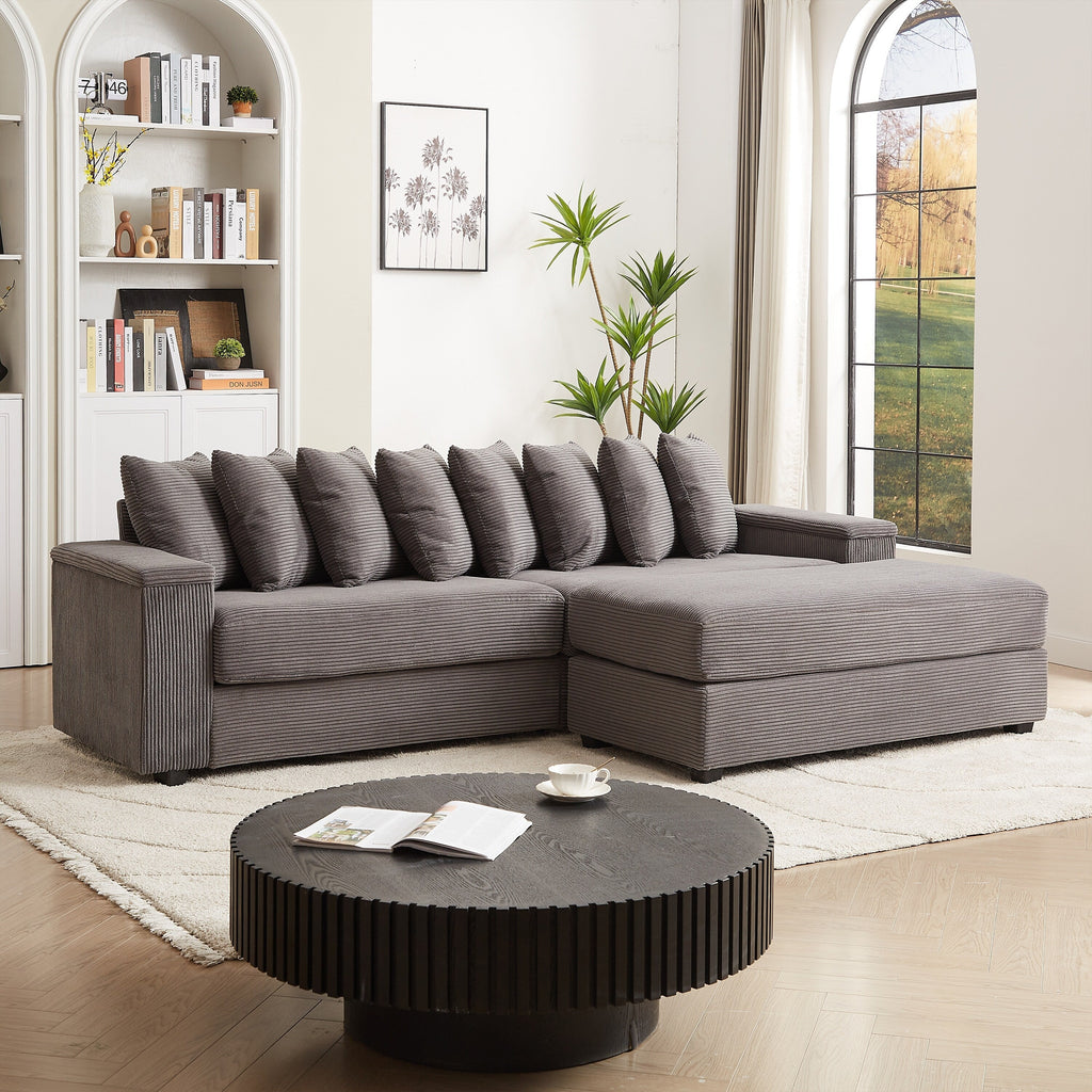 104-In Oversized Large Corduroy L Shaped Sofa with Chaise