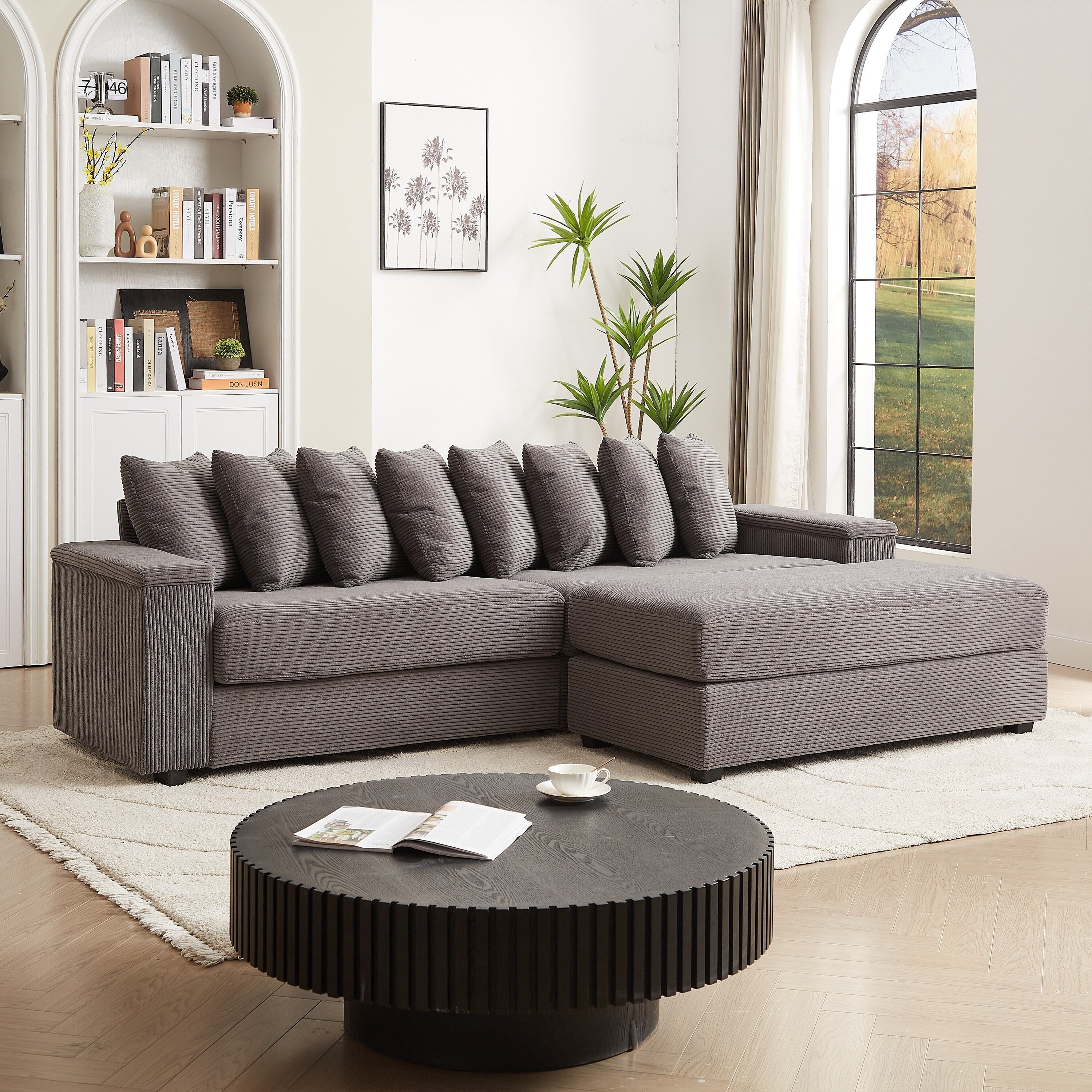104-In Oversized Large Corduroy L Shaped Sofa with Chaise