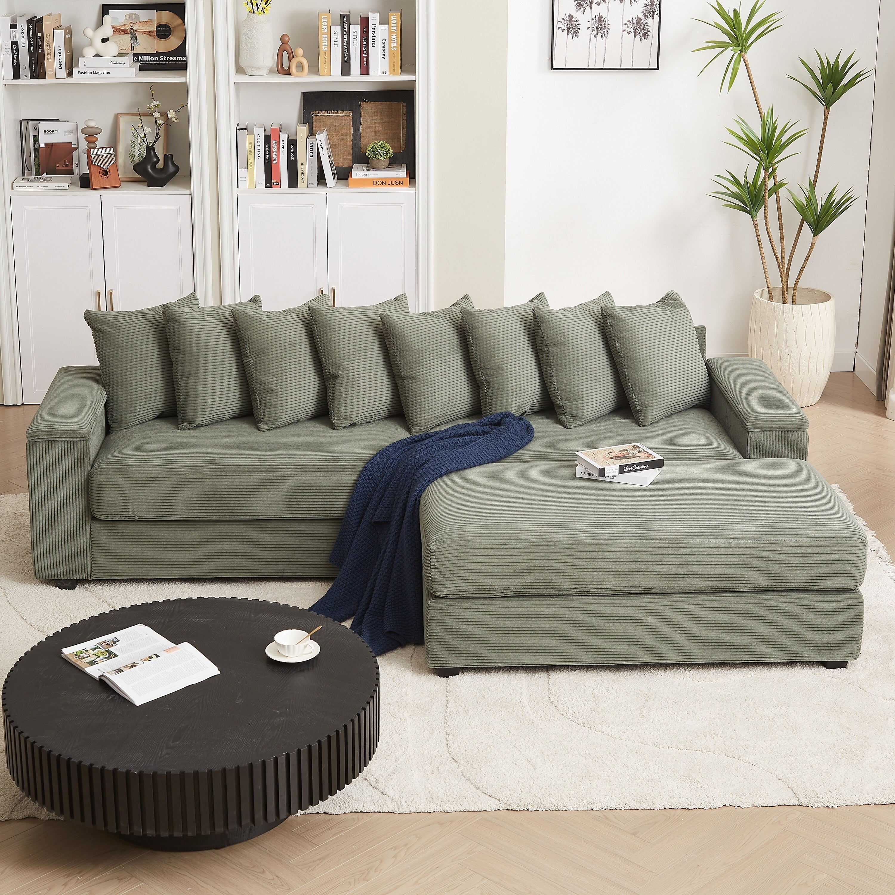 104-In Oversized Large Corduroy L Shaped Sofa with Chaise
