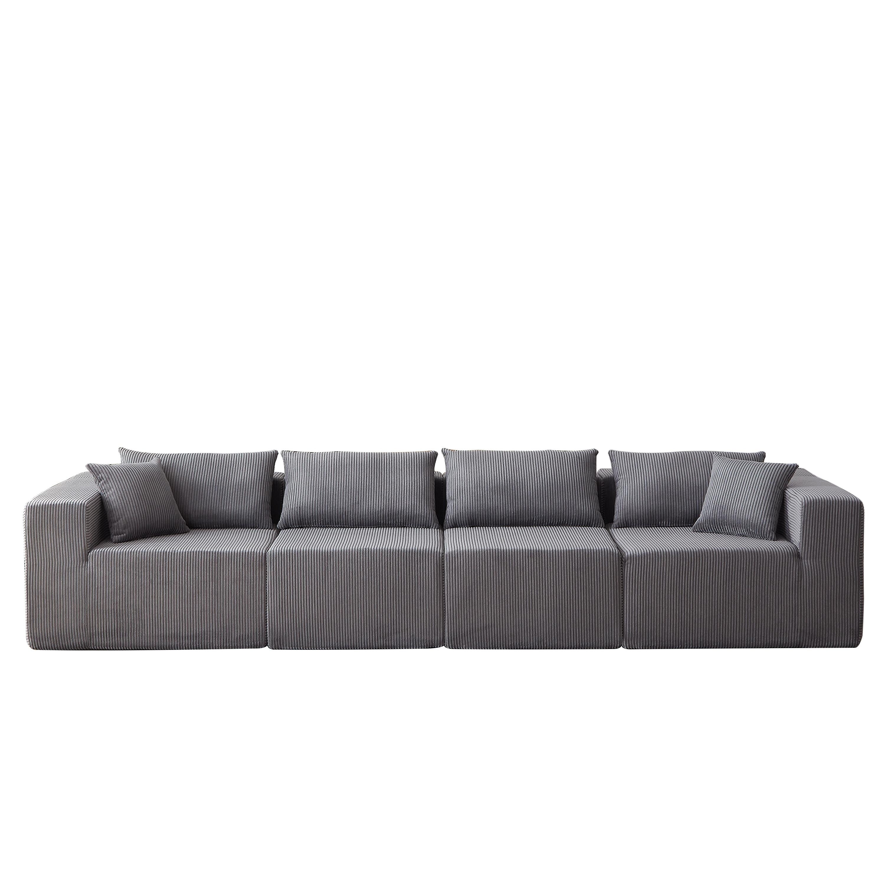 104-Inch Corduroy Modular L Shaped Sectional Sofa,Floor Couch Set,Foam-Filled Compressed Sofa,4 PC Free Combination