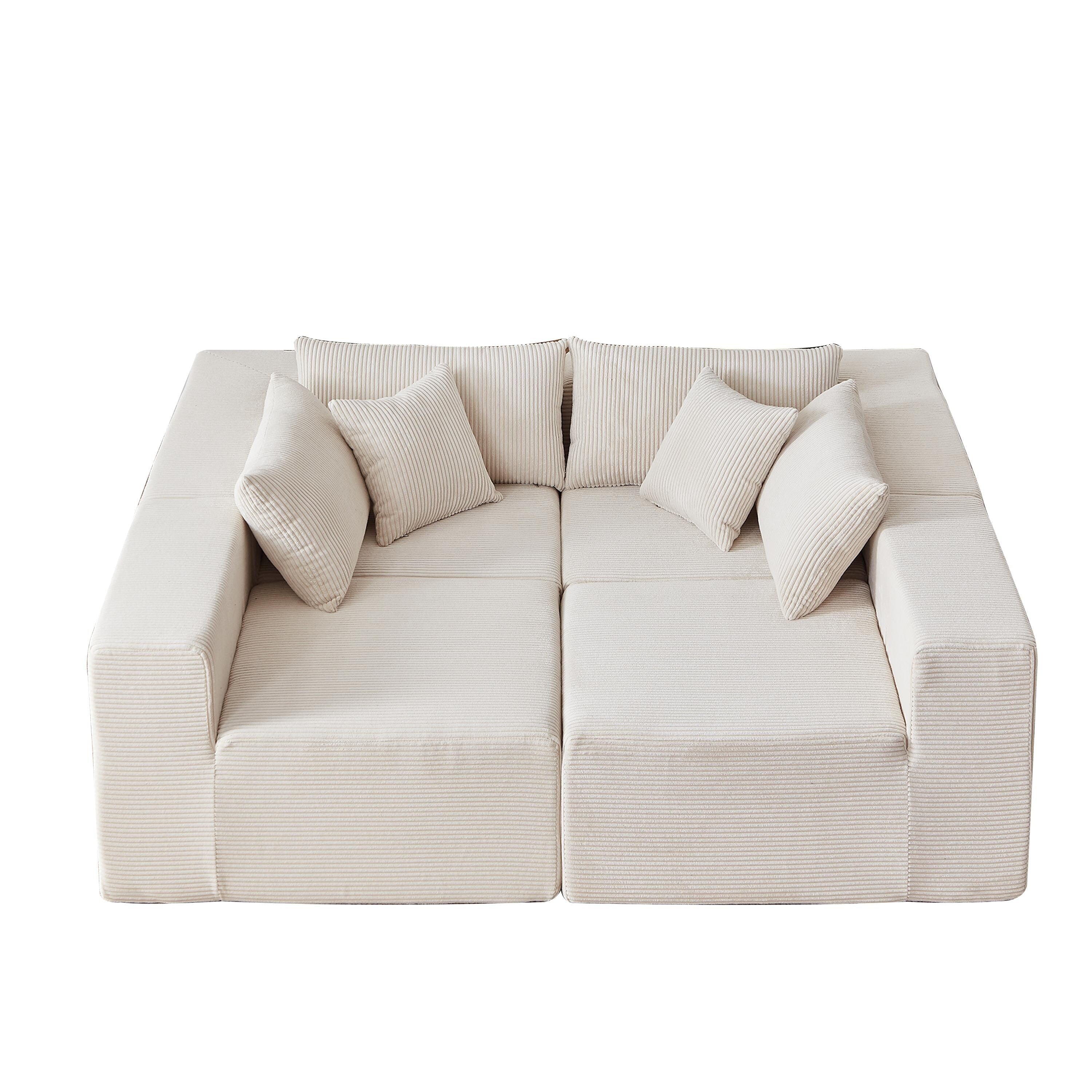 104-Inch Corduroy Modular L Shaped Sectional Sofa,Floor Couch Set,Foam-Filled Compressed Sofa,4 PC Free Combination
