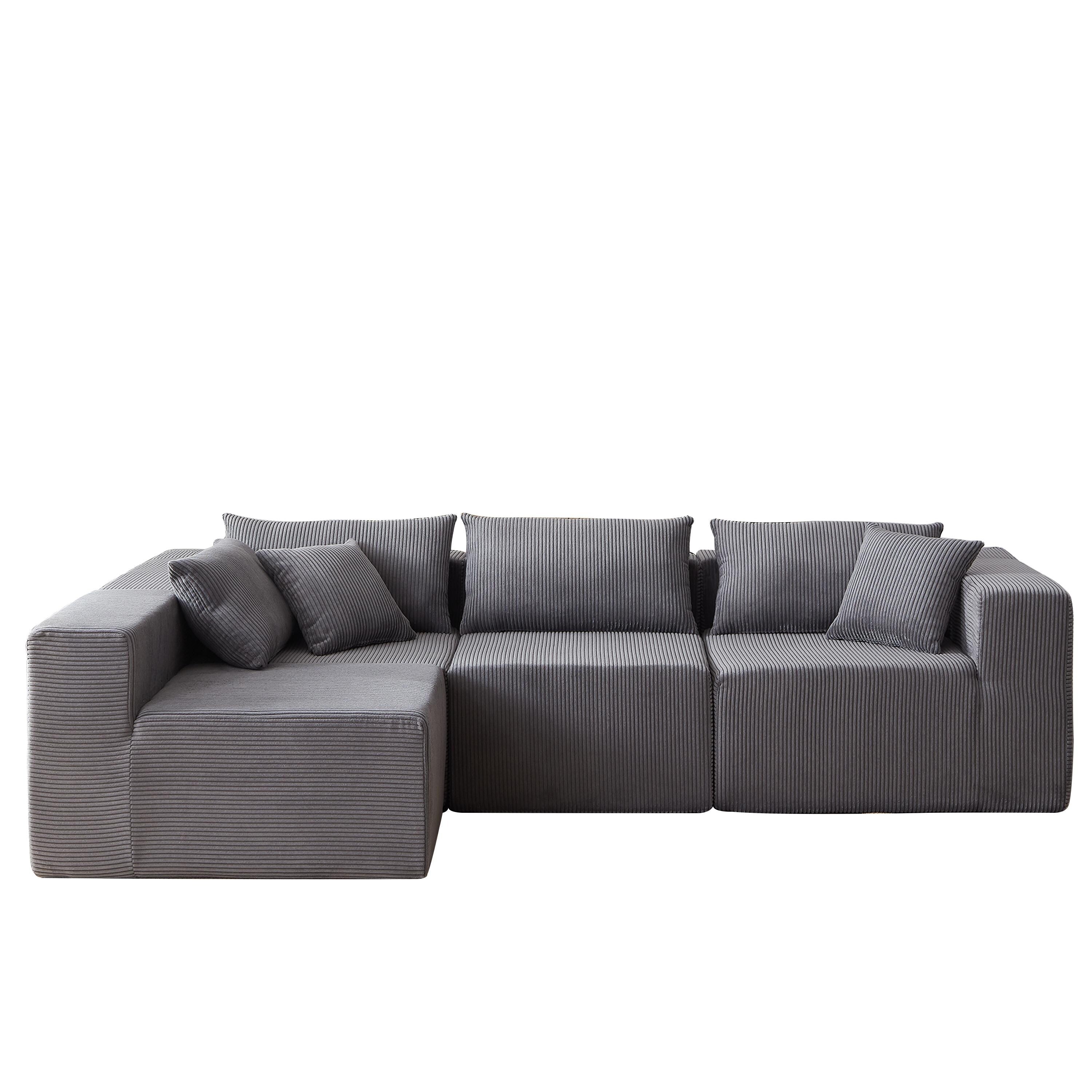 104-Inch Corduroy Modular L Shaped Sectional Sofa,Floor Couch Set,Foam-Filled Compressed Sofa,4 PC Free Combination