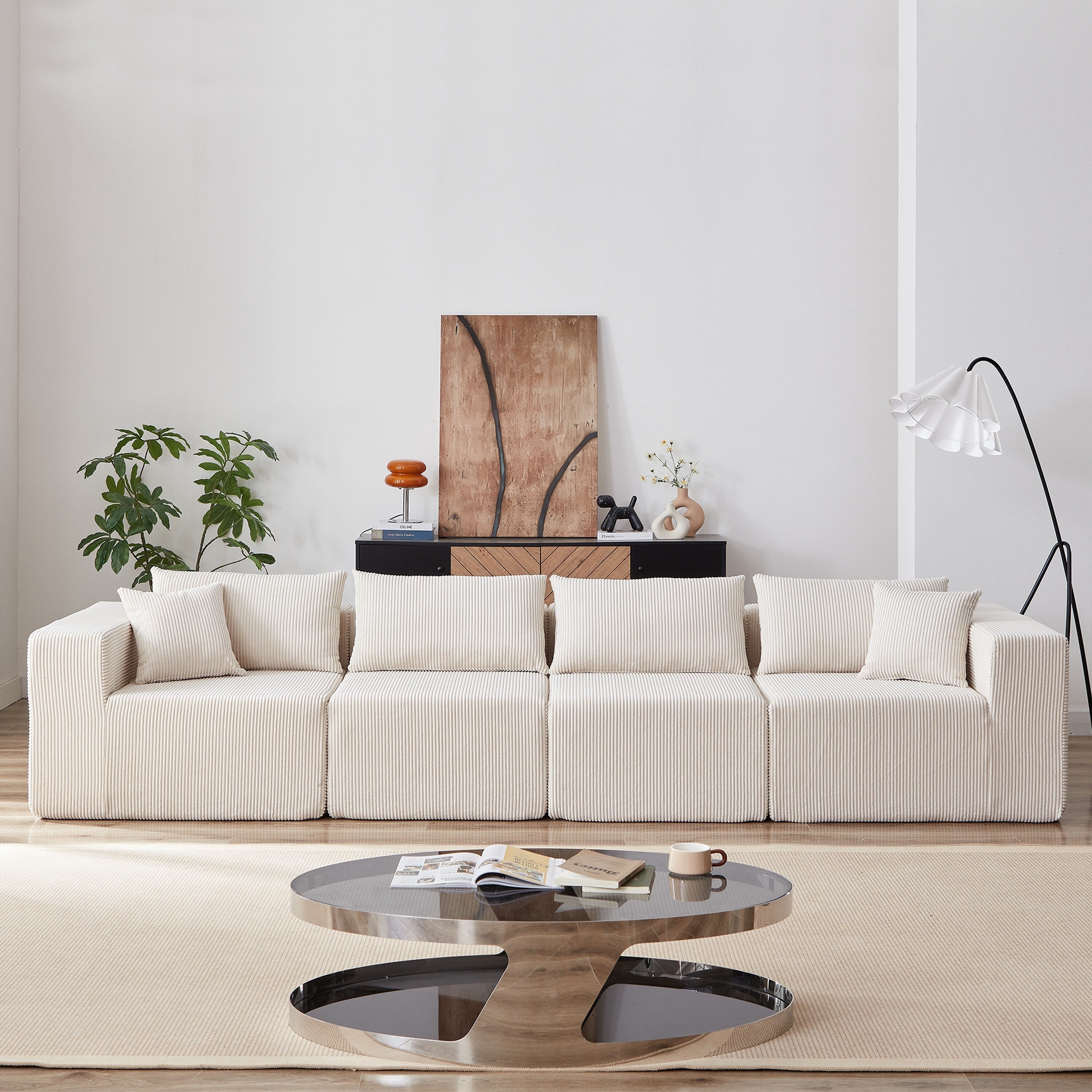 104-Inch Corduroy Modular L Shaped Sectional Sofa,Floor Couch Set,Foam-Filled Compressed Sofa,4 PC Free Combination