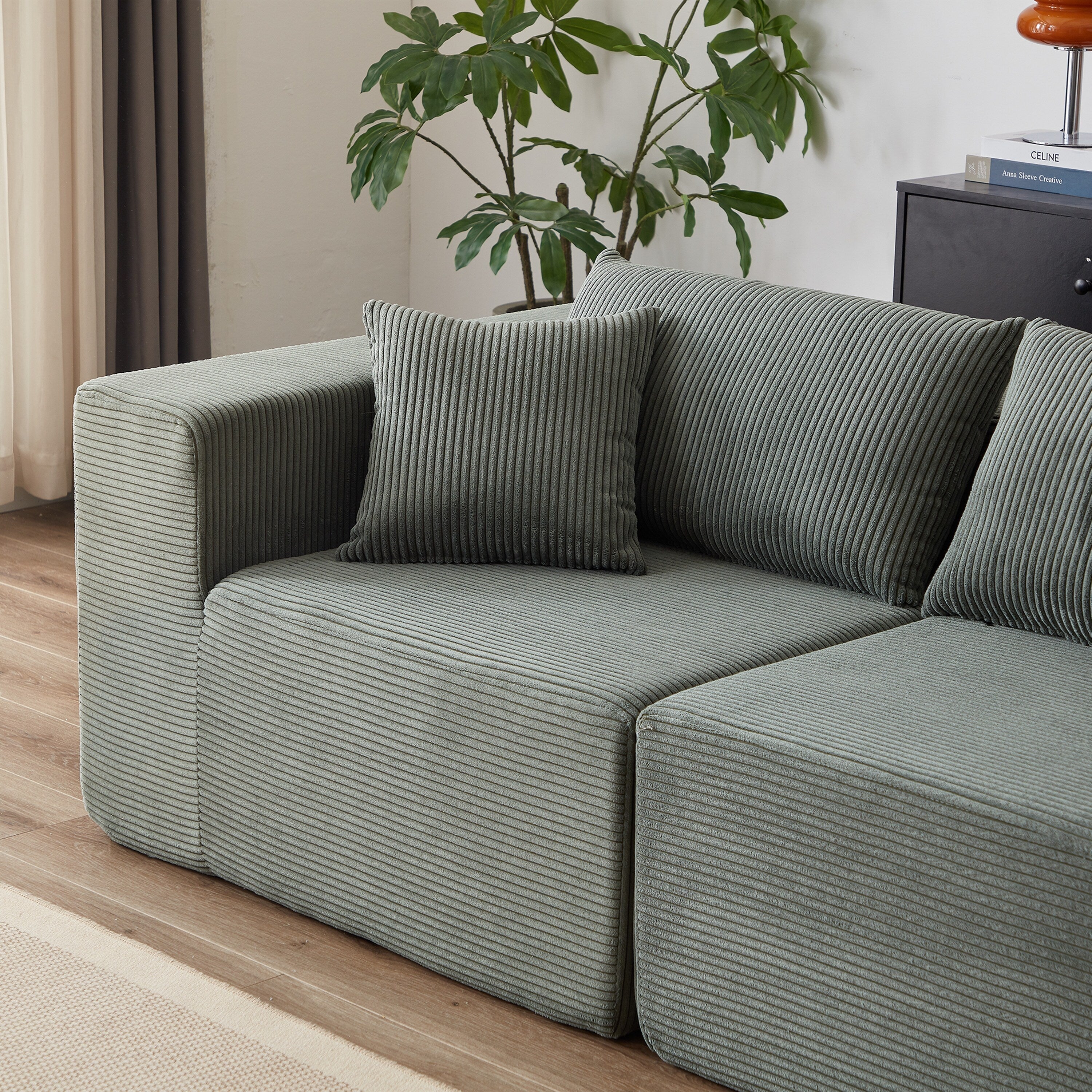 104-Inch Corduroy Modular L Shaped Sectional Sofa,Floor Couch Set,Foam-Filled Compressed Sofa,4 PC Free Combination