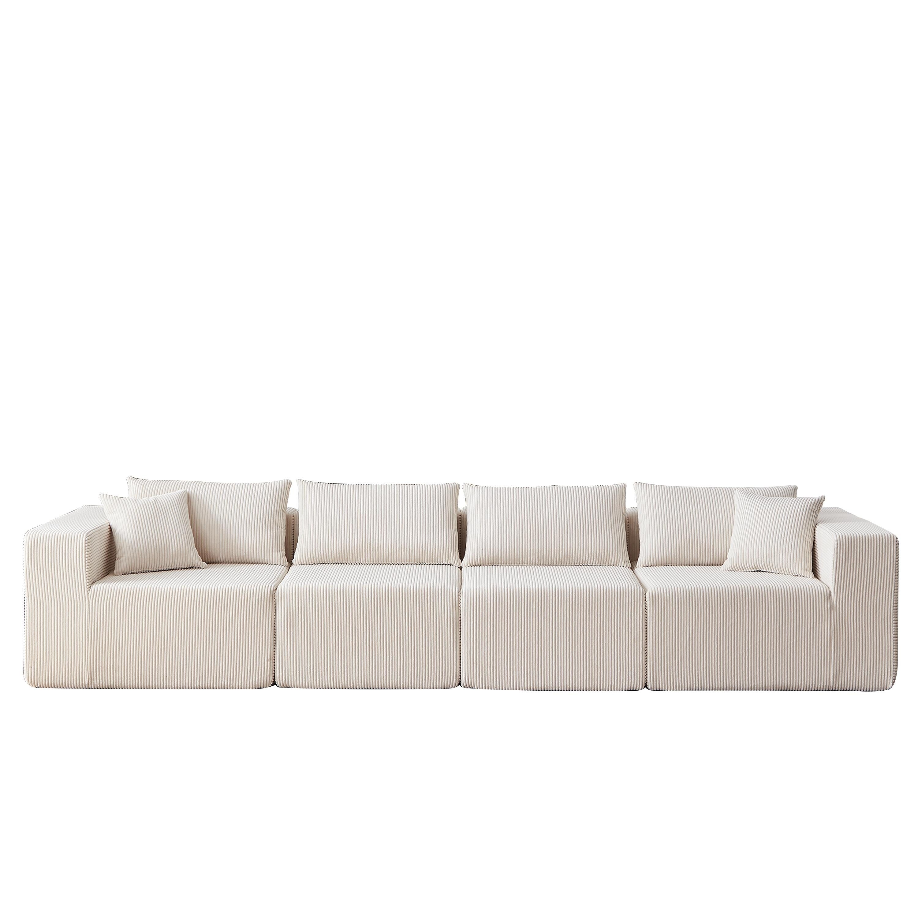 104-Inch Corduroy Modular L Shaped Sectional Sofa,Floor Couch Set,Foam-Filled Compressed Sofa,4 PC Free Combination