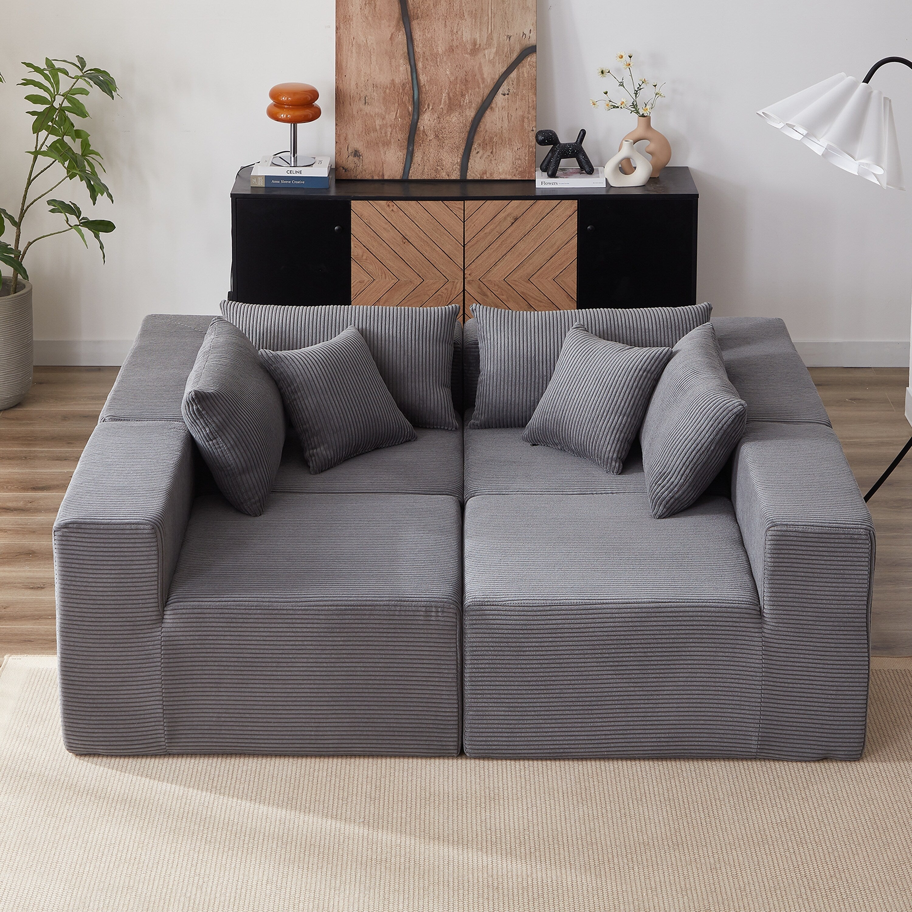 104-Inch Corduroy Modular L Shaped Sectional Sofa,Floor Couch Set,Foam-Filled Compressed Sofa,4 PC Free Combination