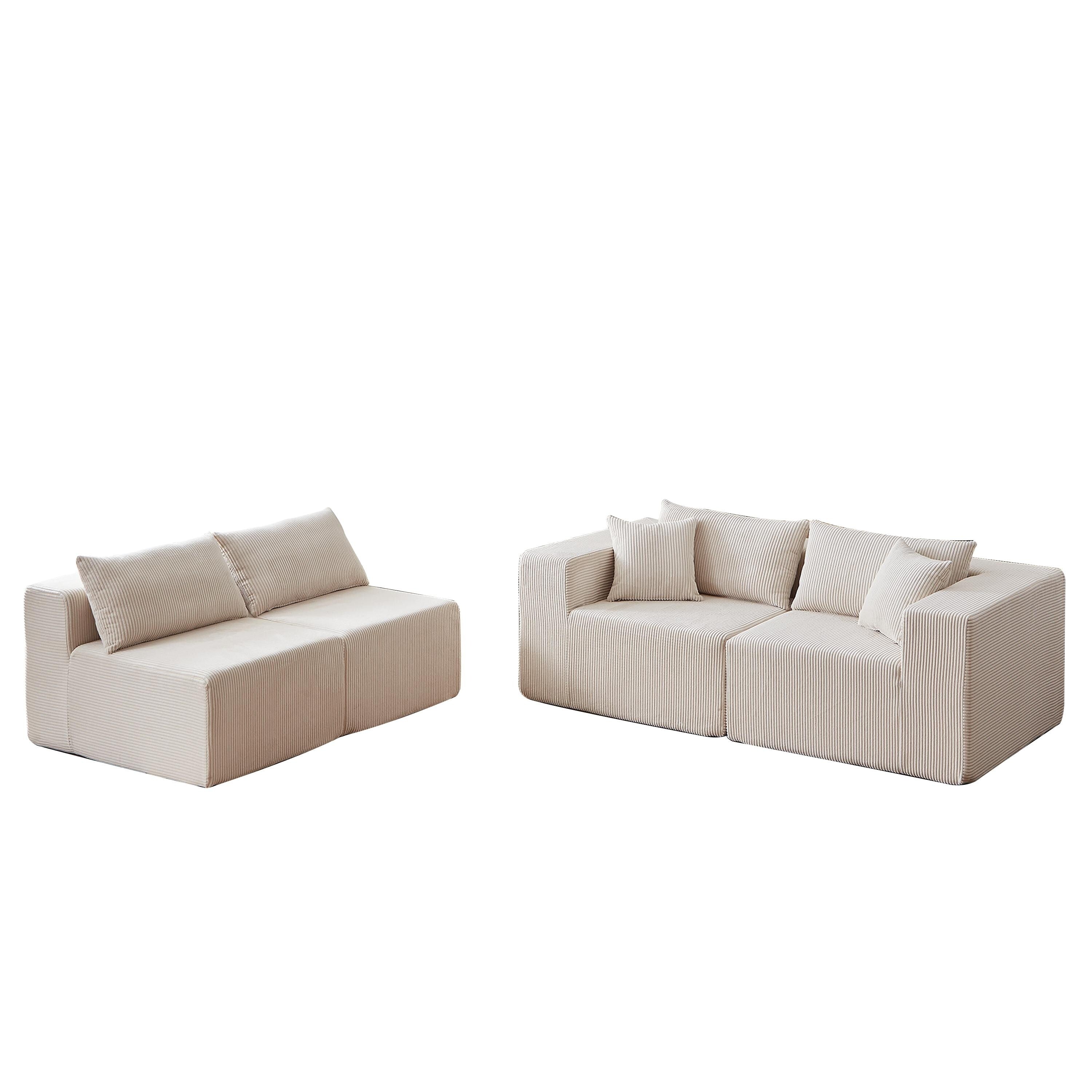 104-Inch Corduroy Modular L Shaped Sectional Sofa,Floor Couch Set,Foam-Filled Compressed Sofa,4 PC Free Combination