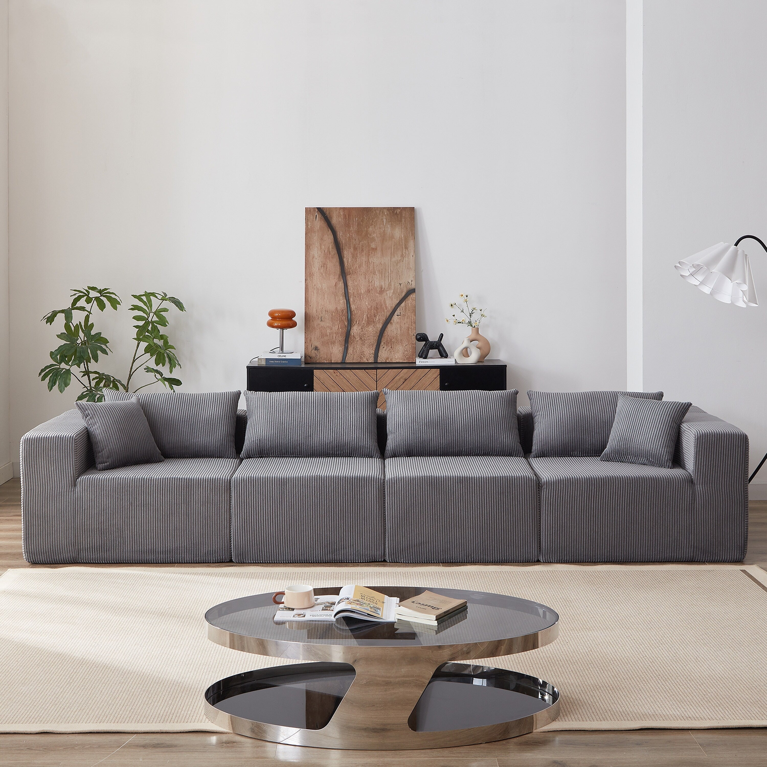 104-Inch Corduroy Modular L Shaped Sectional Sofa,Floor Couch Set,Foam-Filled Compressed Sofa,4 PC Free Combination