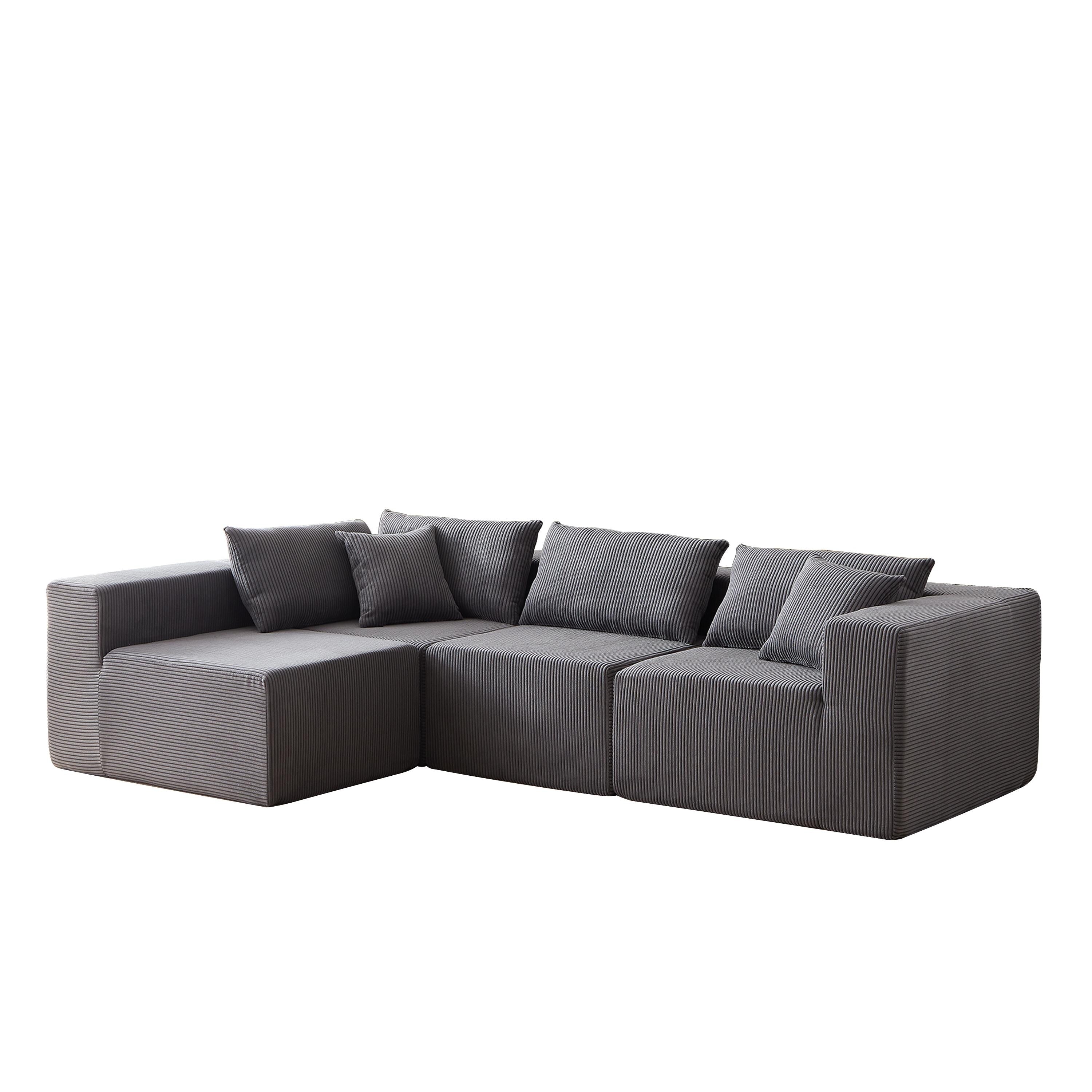 104-Inch Corduroy Modular L Shaped Sectional Sofa,Floor Couch Set,Foam-Filled Compressed Sofa,4 PC Free Combination