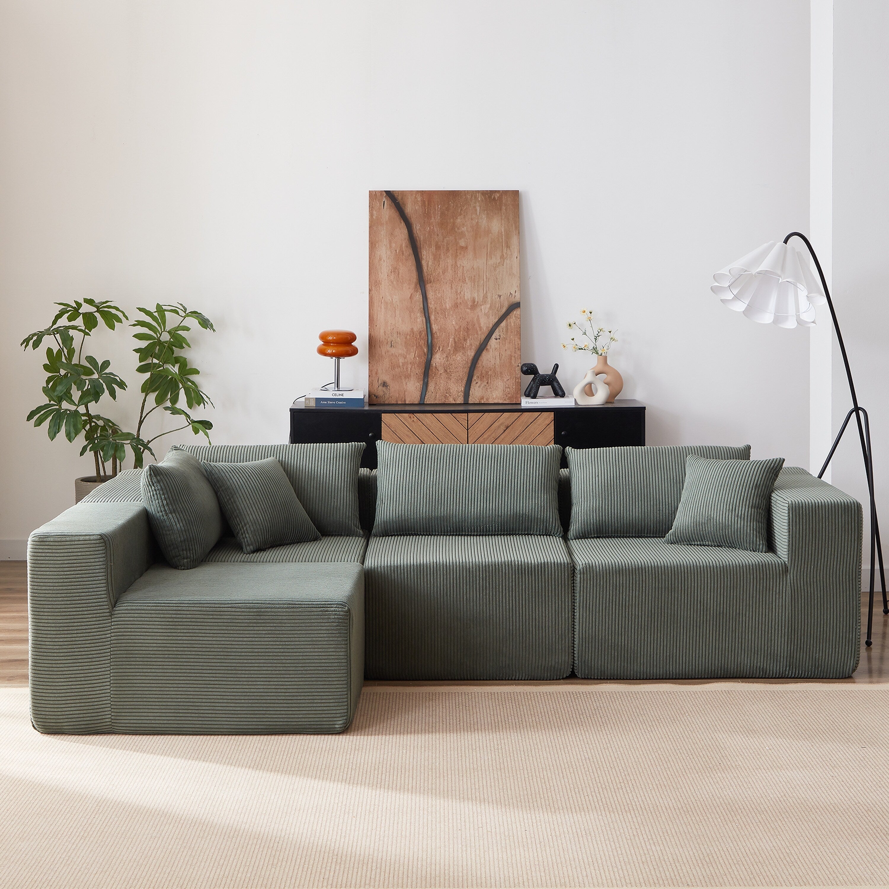 104-Inch Corduroy Modular L Shaped Sectional Sofa,Floor Couch Set,Foam-Filled Compressed Sofa,4 PC Free Combination