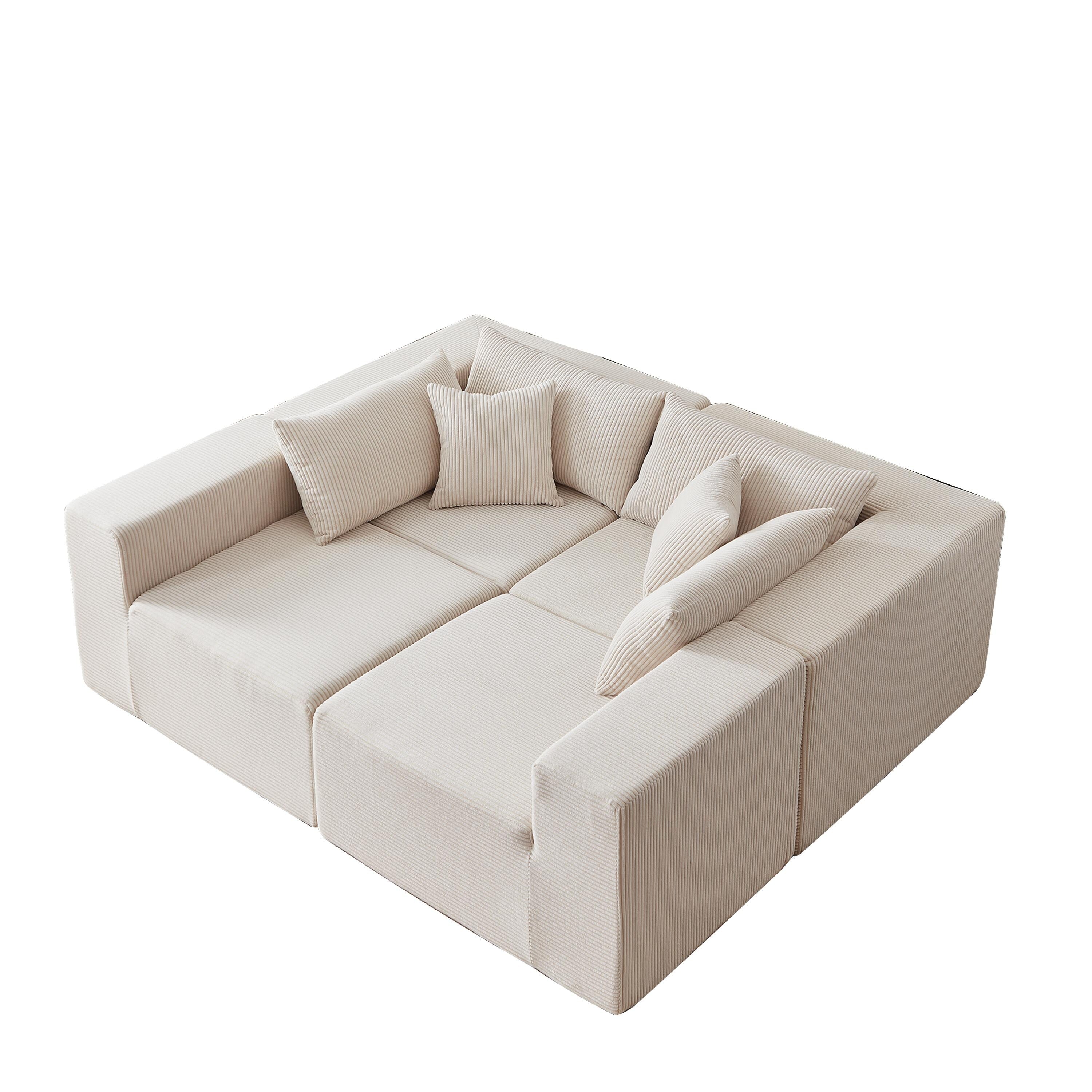 104-Inch Corduroy Modular L Shaped Sectional Sofa,Floor Couch Set,Foam-Filled Compressed Sofa,4 PC Free Combination
