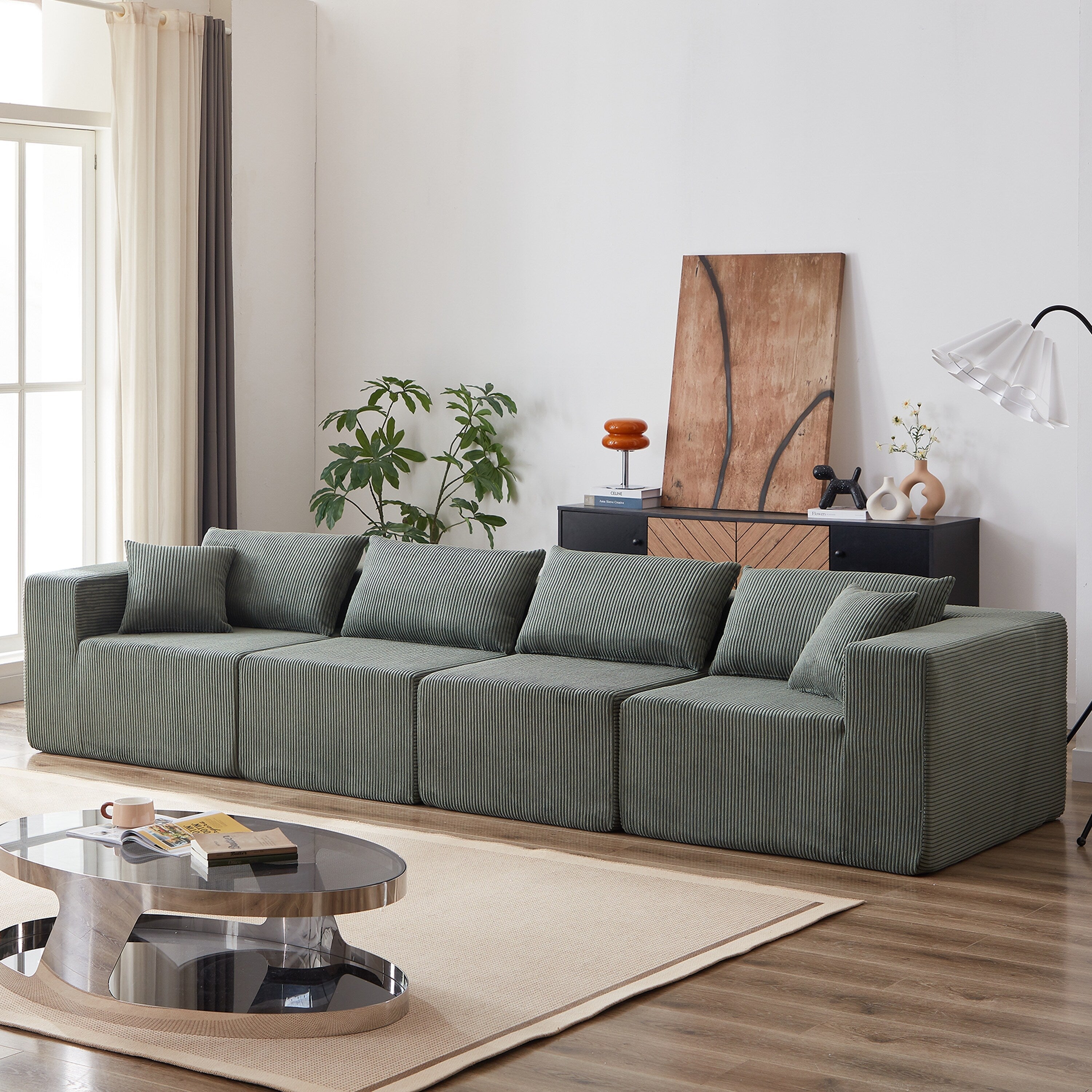104-Inch Corduroy Modular L Shaped Sectional Sofa,Floor Couch Set,Foam-Filled Compressed Sofa,4 PC Free Combination
