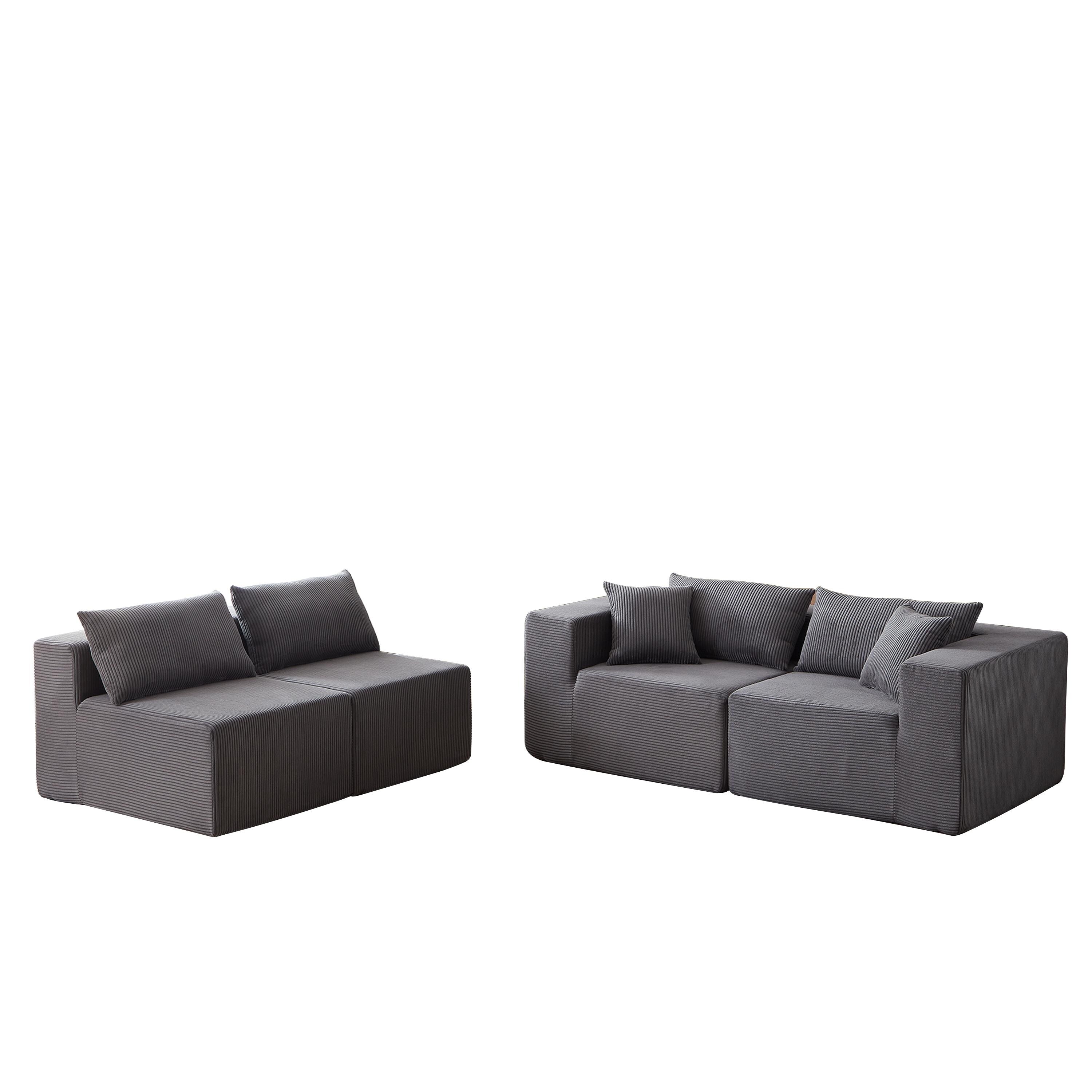 104-Inch Corduroy Modular L Shaped Sectional Sofa,Floor Couch Set,Foam-Filled Compressed Sofa,4 PC Free Combination