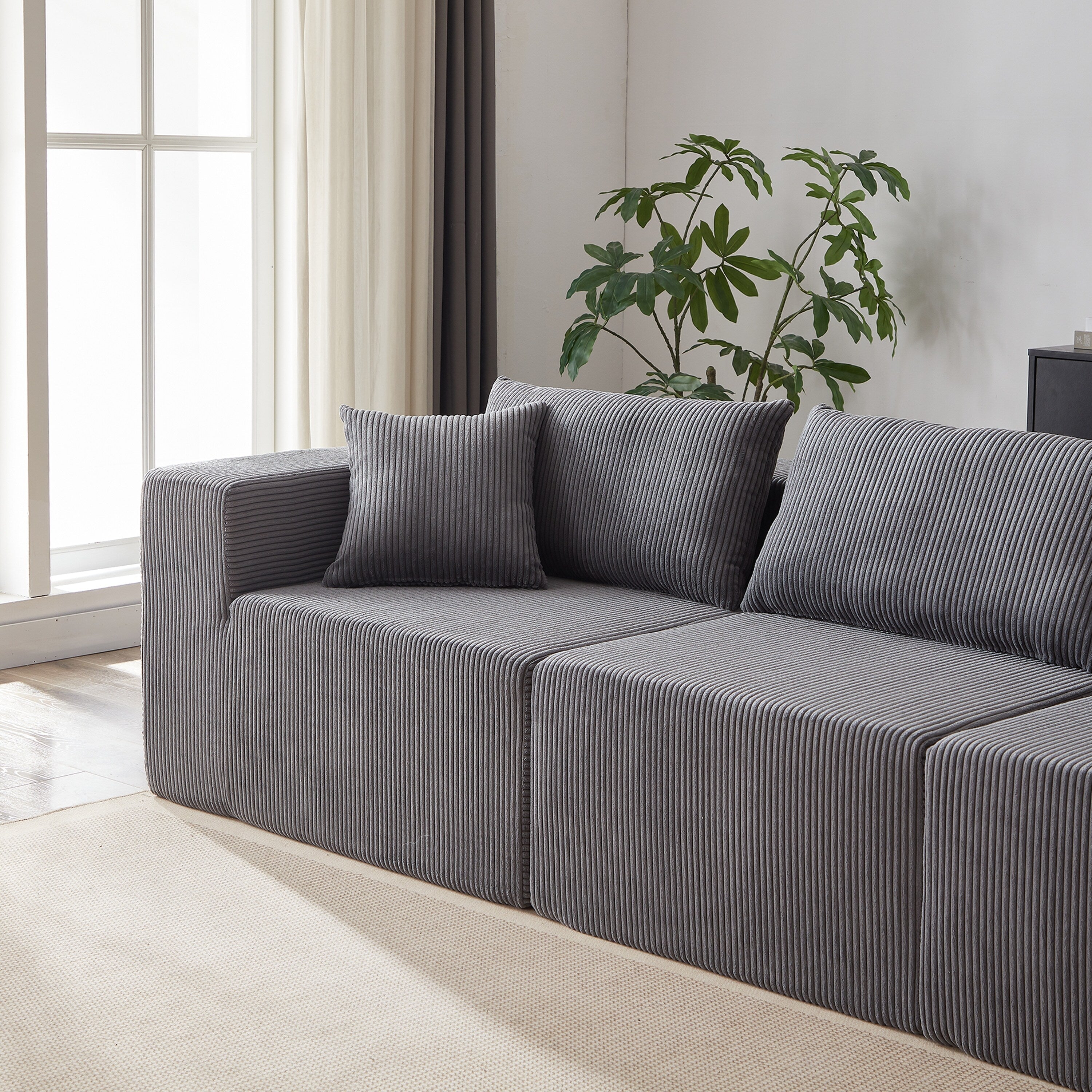104-Inch Corduroy Modular L Shaped Sectional Sofa,Floor Couch Set,Foam-Filled Compressed Sofa,4 PC Free Combination