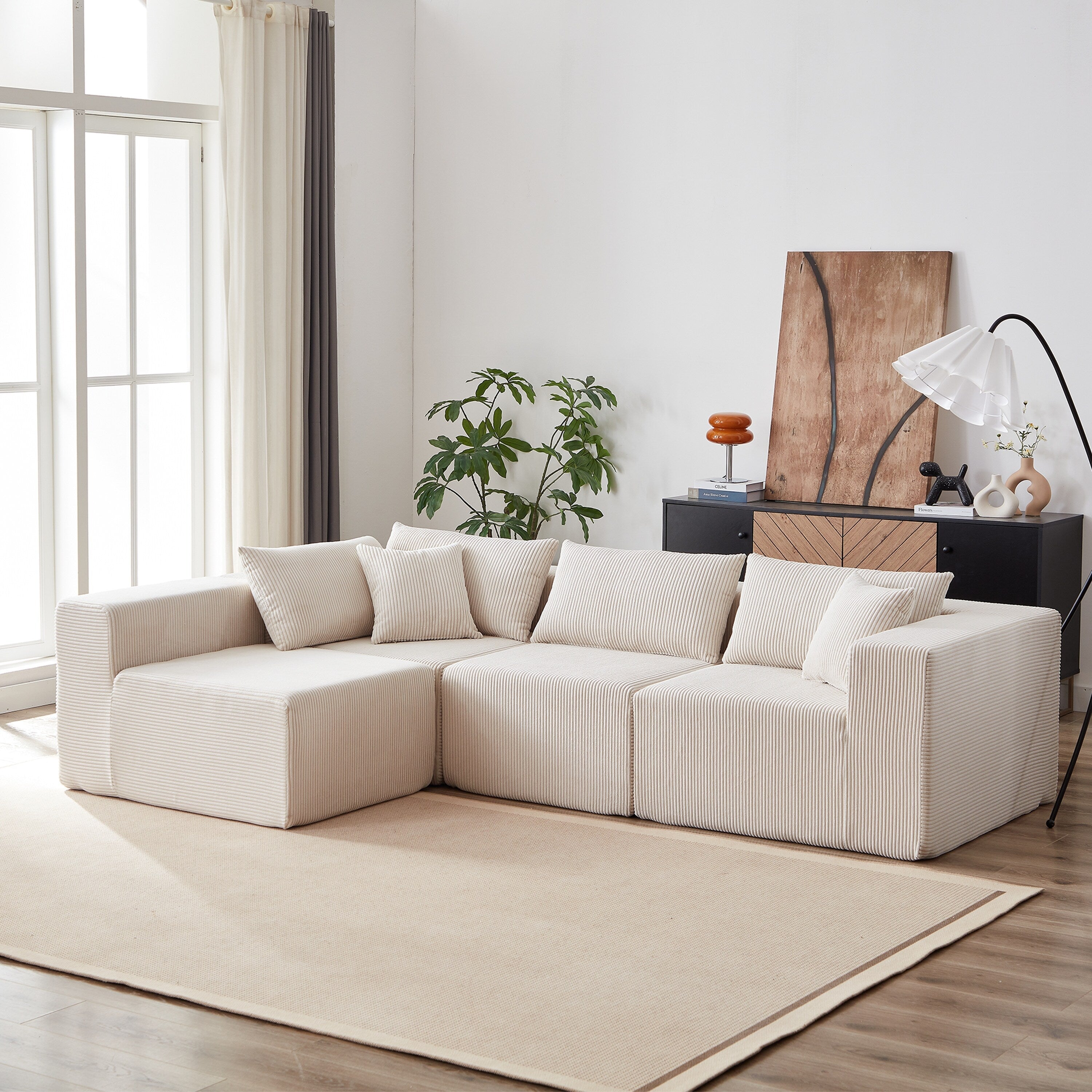 104-Inch Corduroy Modular L Shaped Sectional Sofa,Floor Couch Set,Foam-Filled Compressed Sofa,4 PC Free Combination