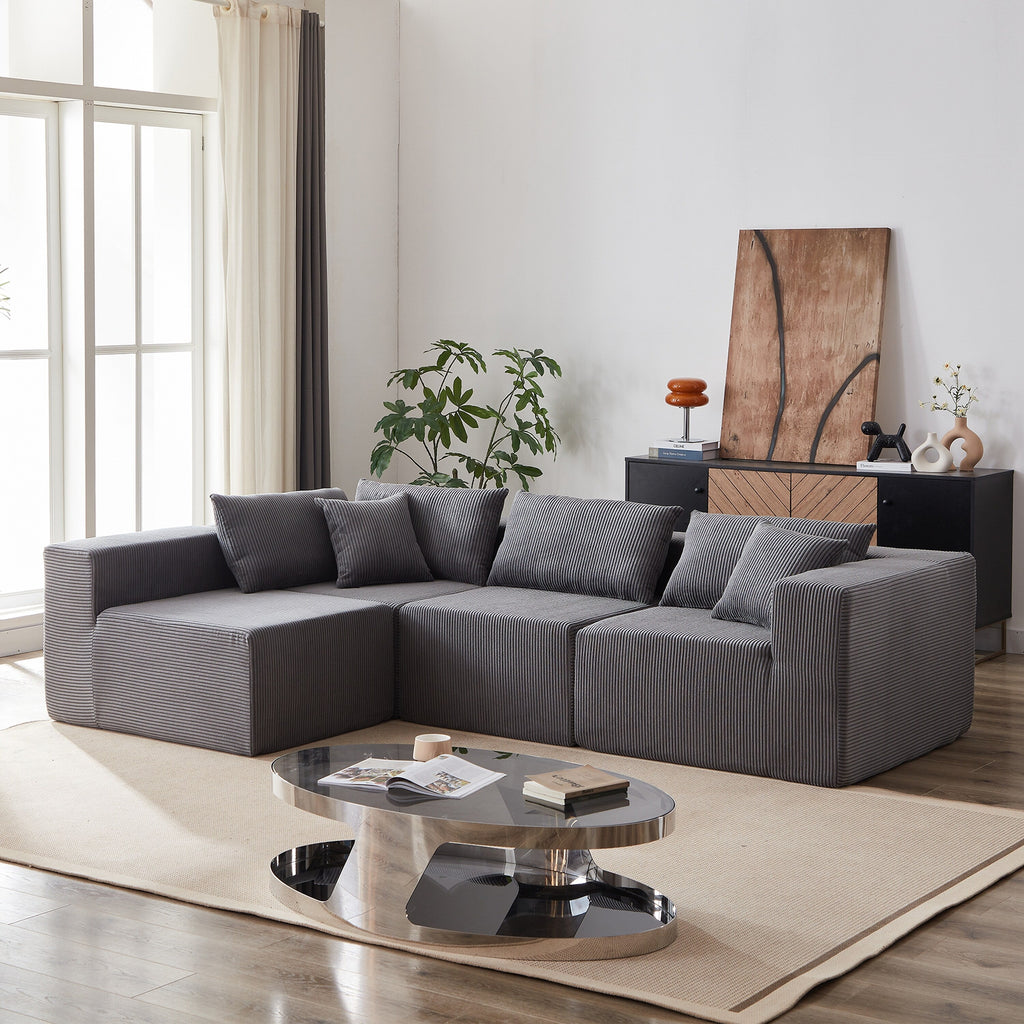 104-Inch Corduroy Modular L Shaped Sectional Sofa,Floor Couch Set,Foam-Filled Compressed Sofa,4 PC Free Combination