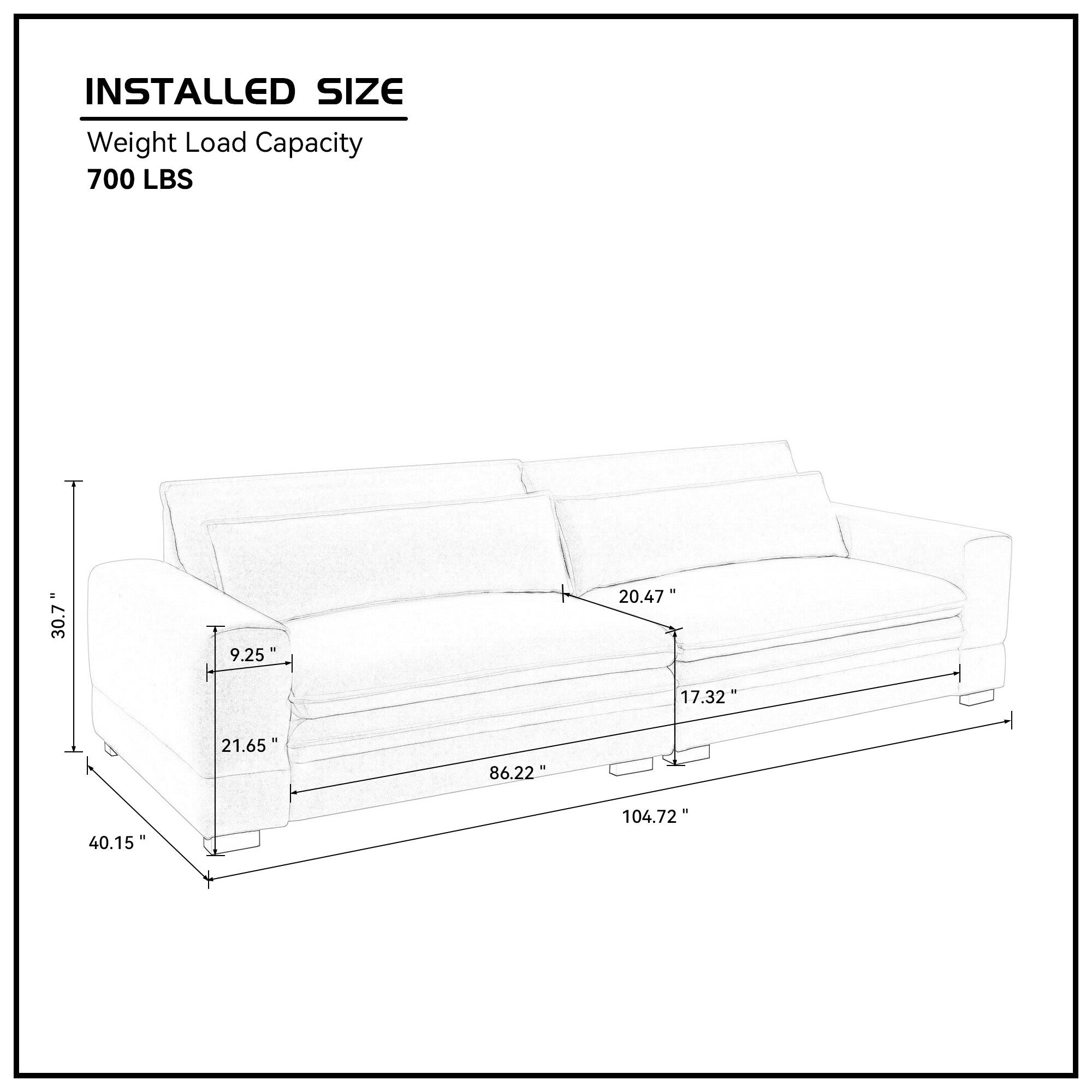 104.72 Mid-Century Modern Fabric Sofa with Solid Wood Legs