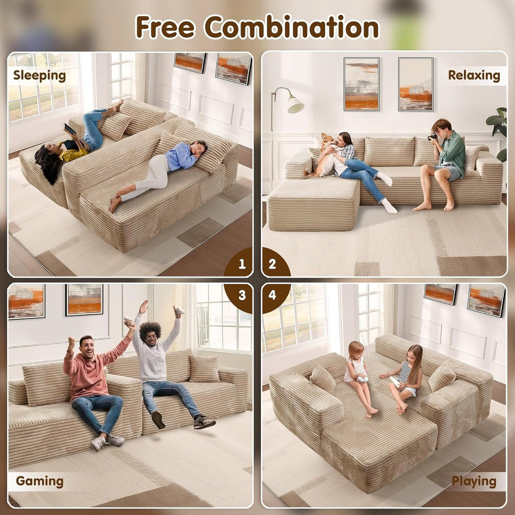 104 L-Shape Cloud Sectional Sofa - Modular Deep Seat Couch for Living Room & Bedroom, No Assembly